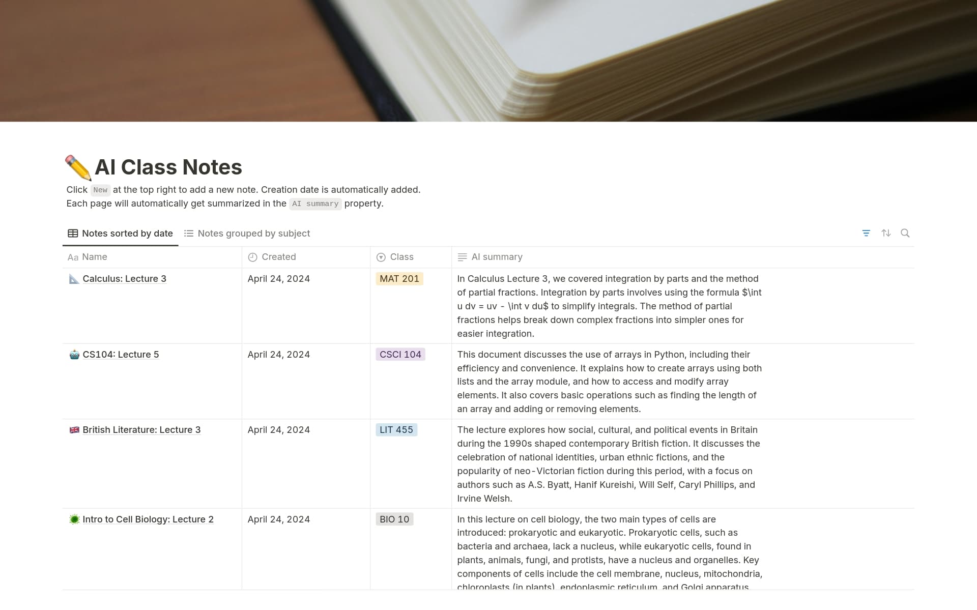 AI Class Notes Template by Notion | Notion Marketplace