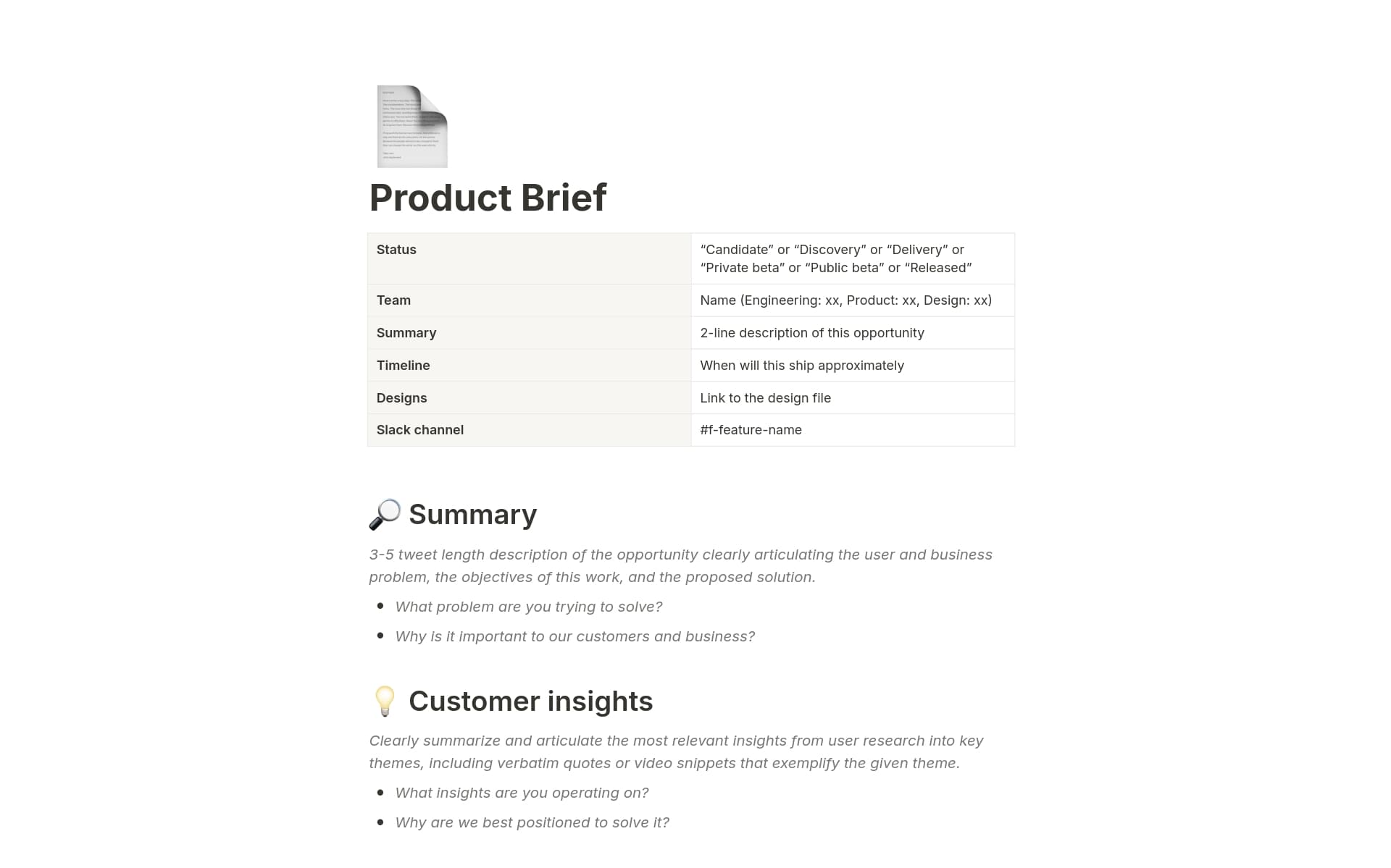 Product Brief Template | Notion Marketplace