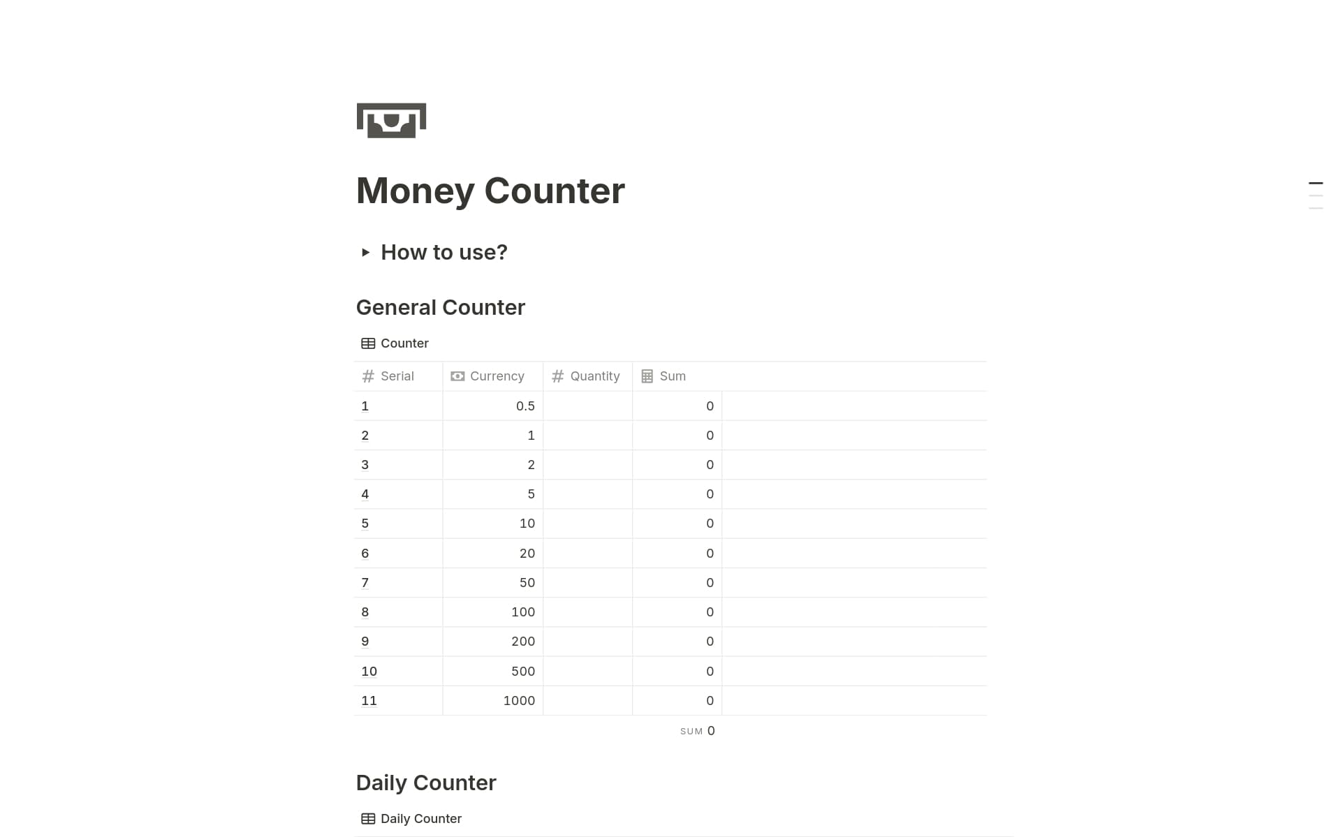Money Counter Template | Notion Marketplace