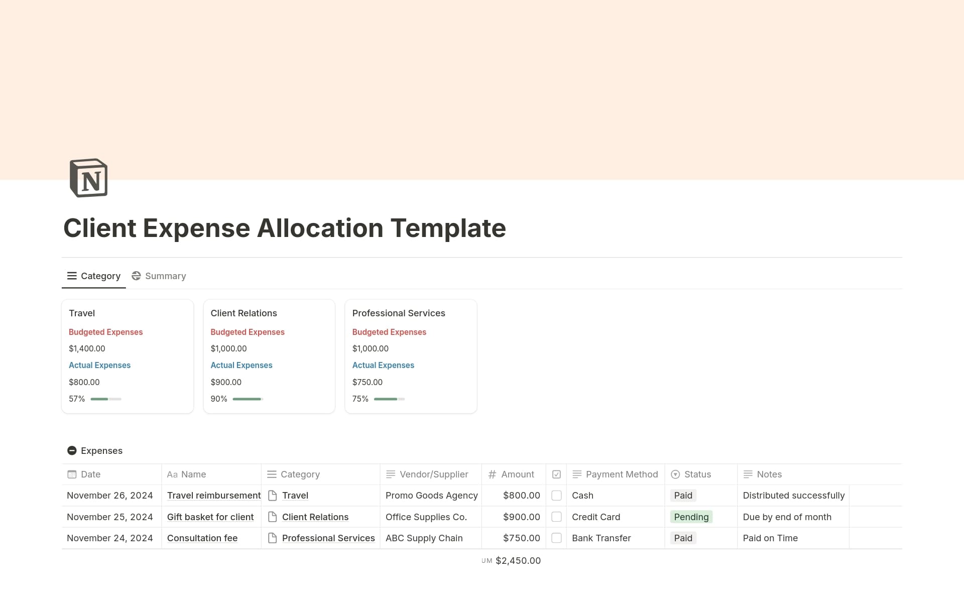 Client Expense Allocation Tracker Template | Notion Marketplace