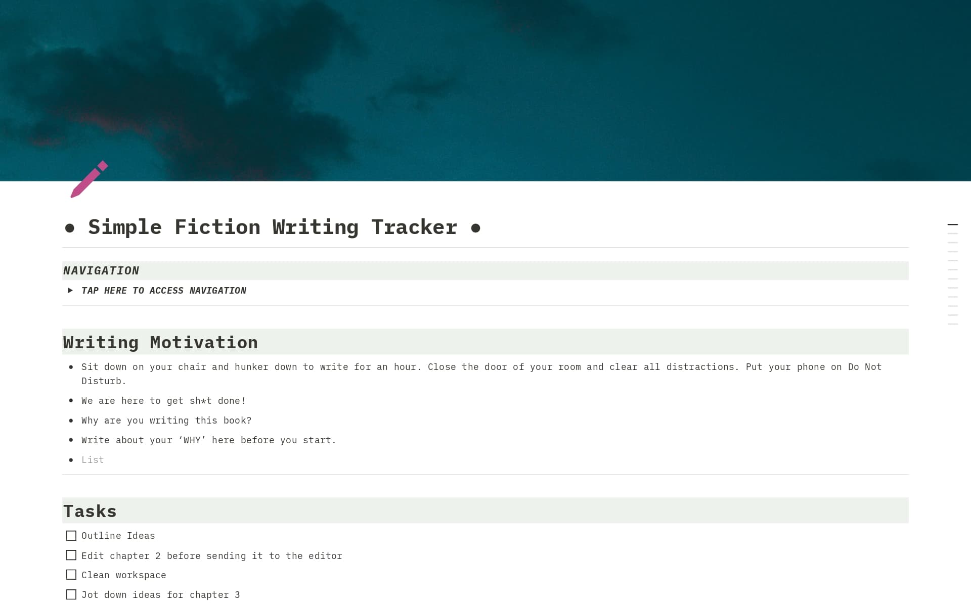 Simple Fiction Writing Tracker Template | Notion Marketplace