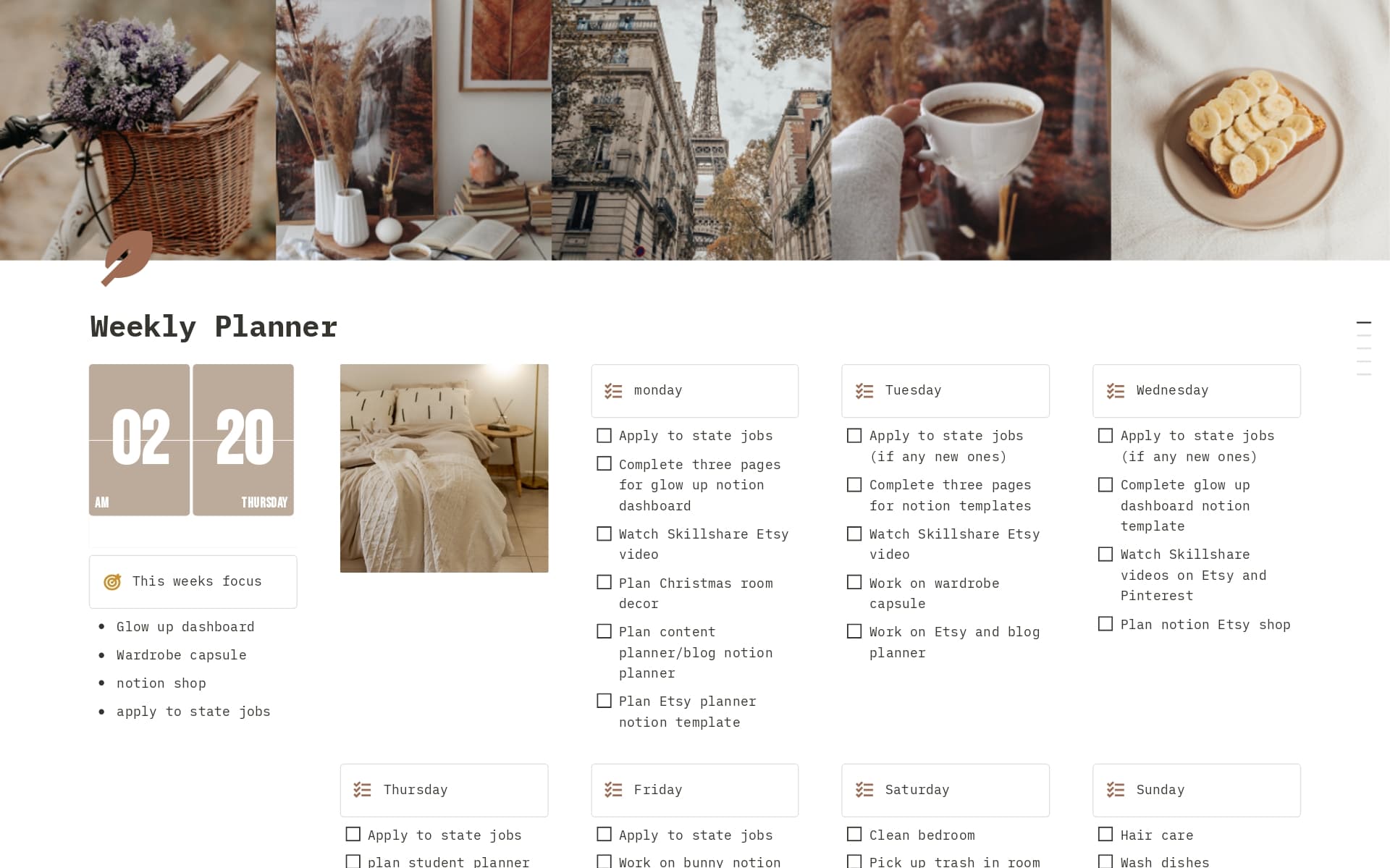 Aesthetic Weekly planner Template by Ines Notion Marketplace
