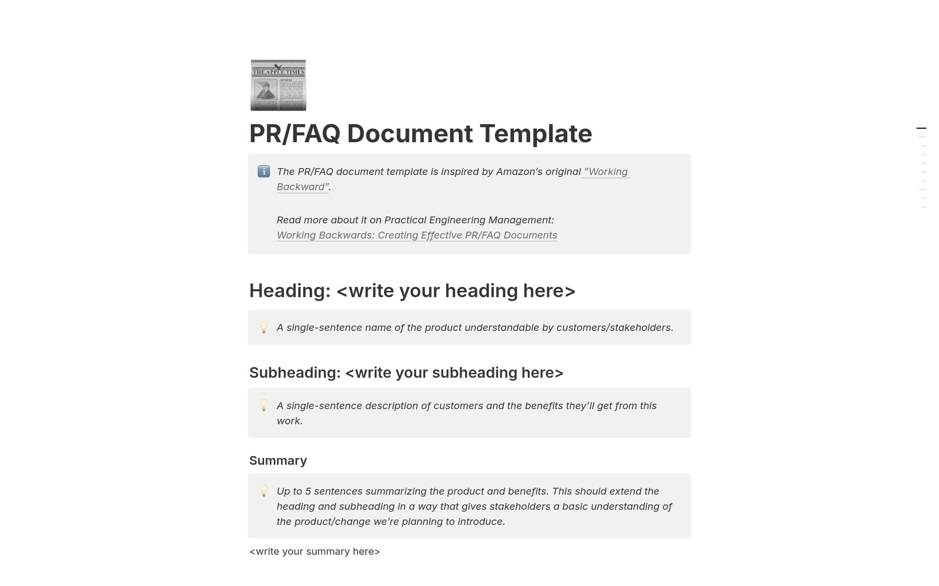 PR/FAQ Document Template | Notion Marketplace