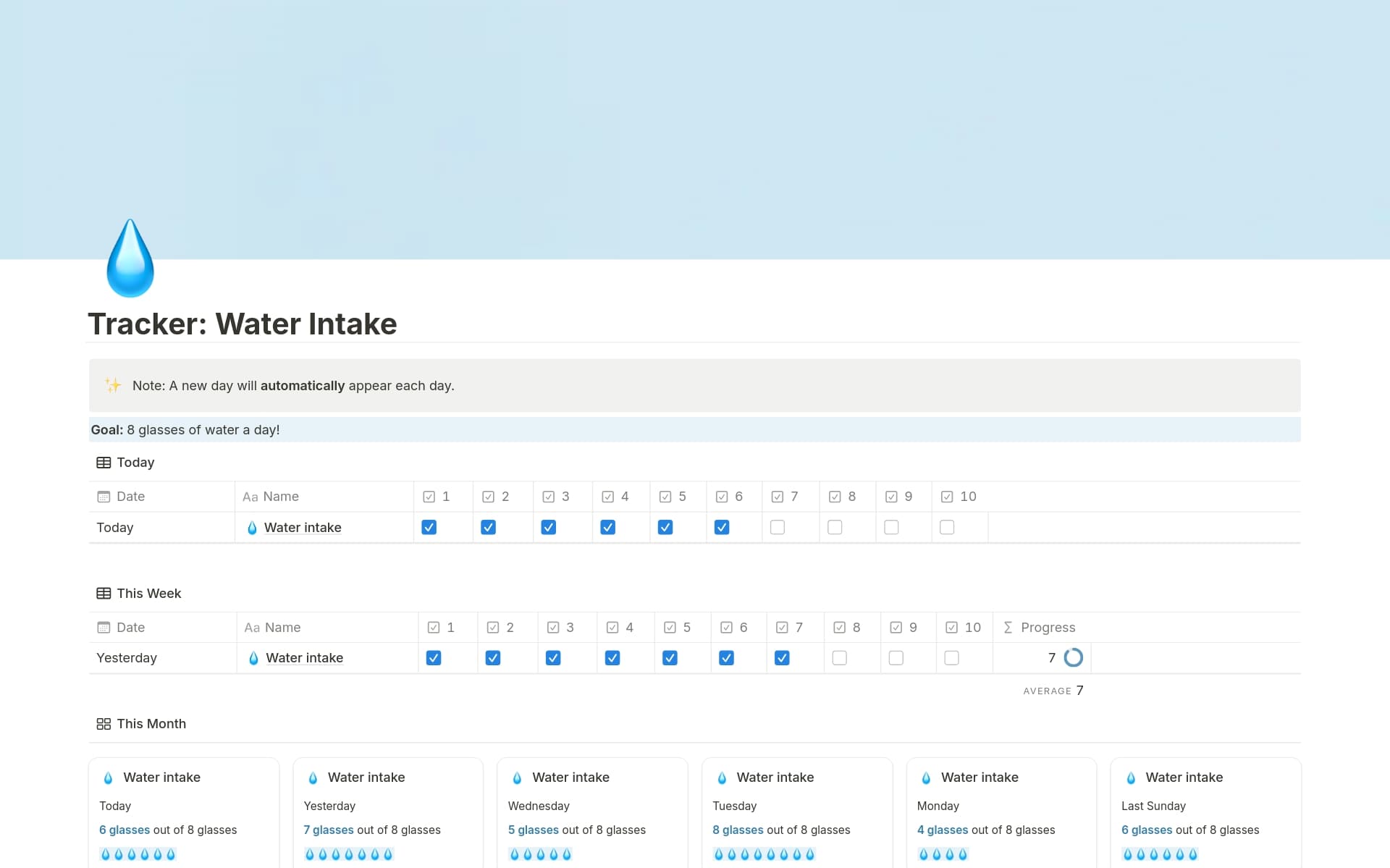 Tracker: Water Intake Template by Puzzle | Notion Marketplace