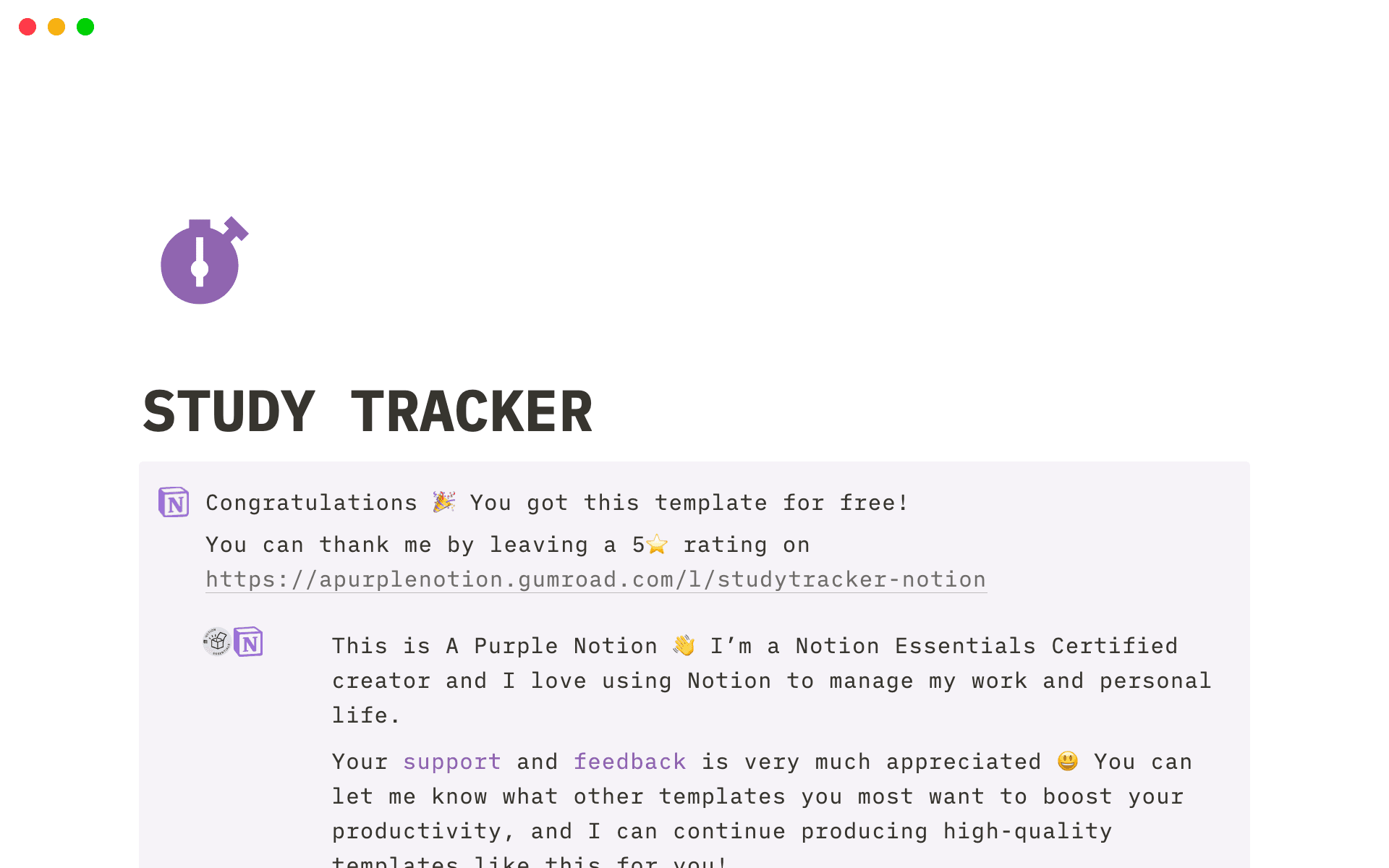 Study Tracker Template by A Purple Notion | Notion Marketplace