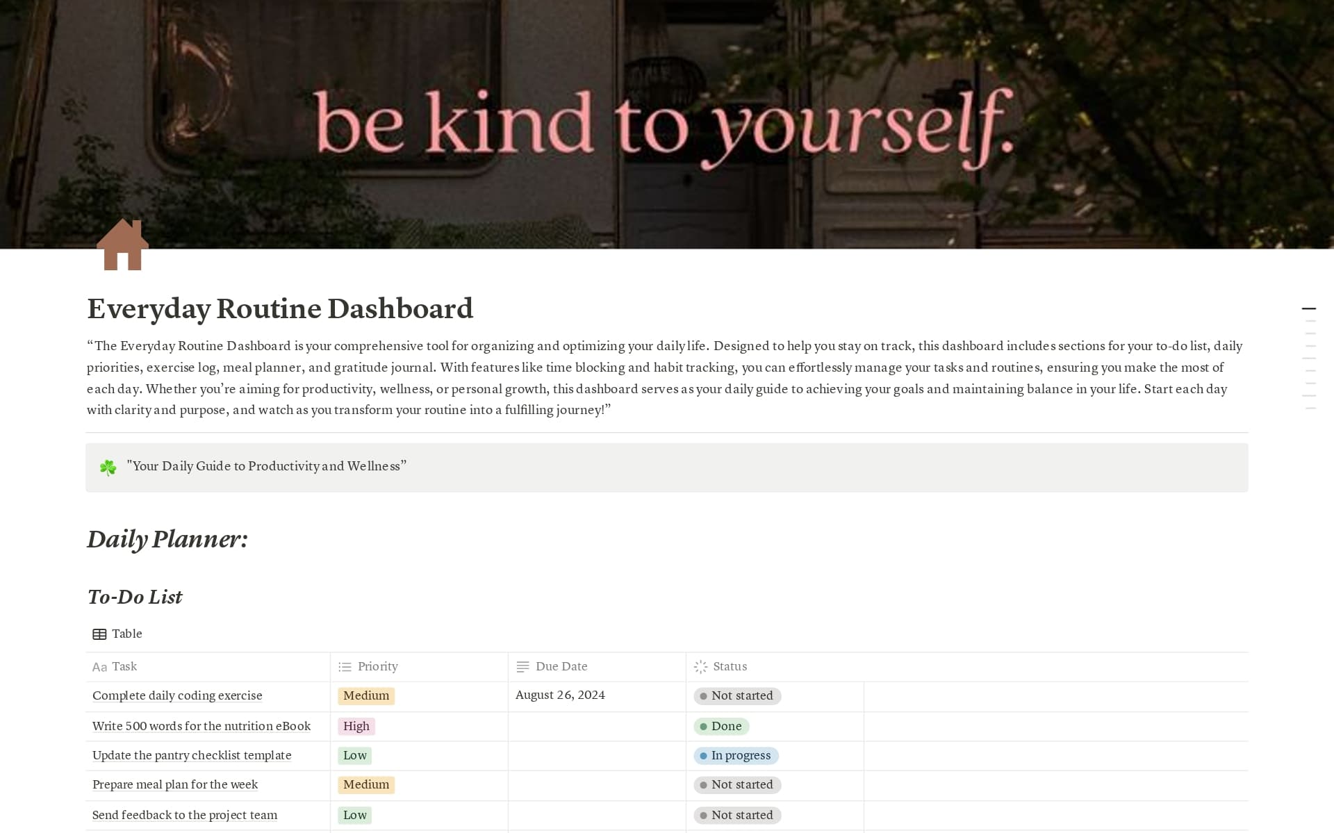 Notion Database For Routine Everyday Routine Dashboard Template | Notion Marketplace