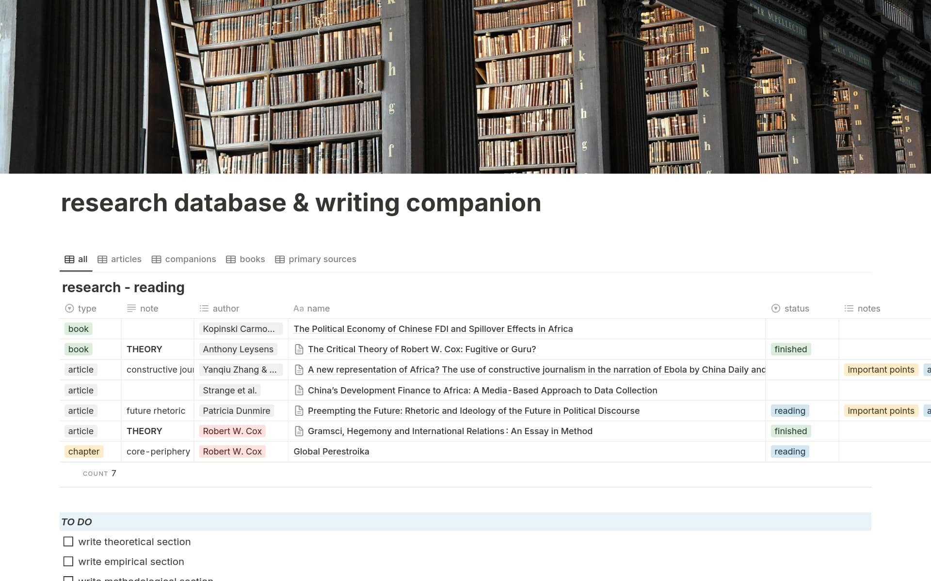 research database & writing companion Template by Ida Kat | Notion ...