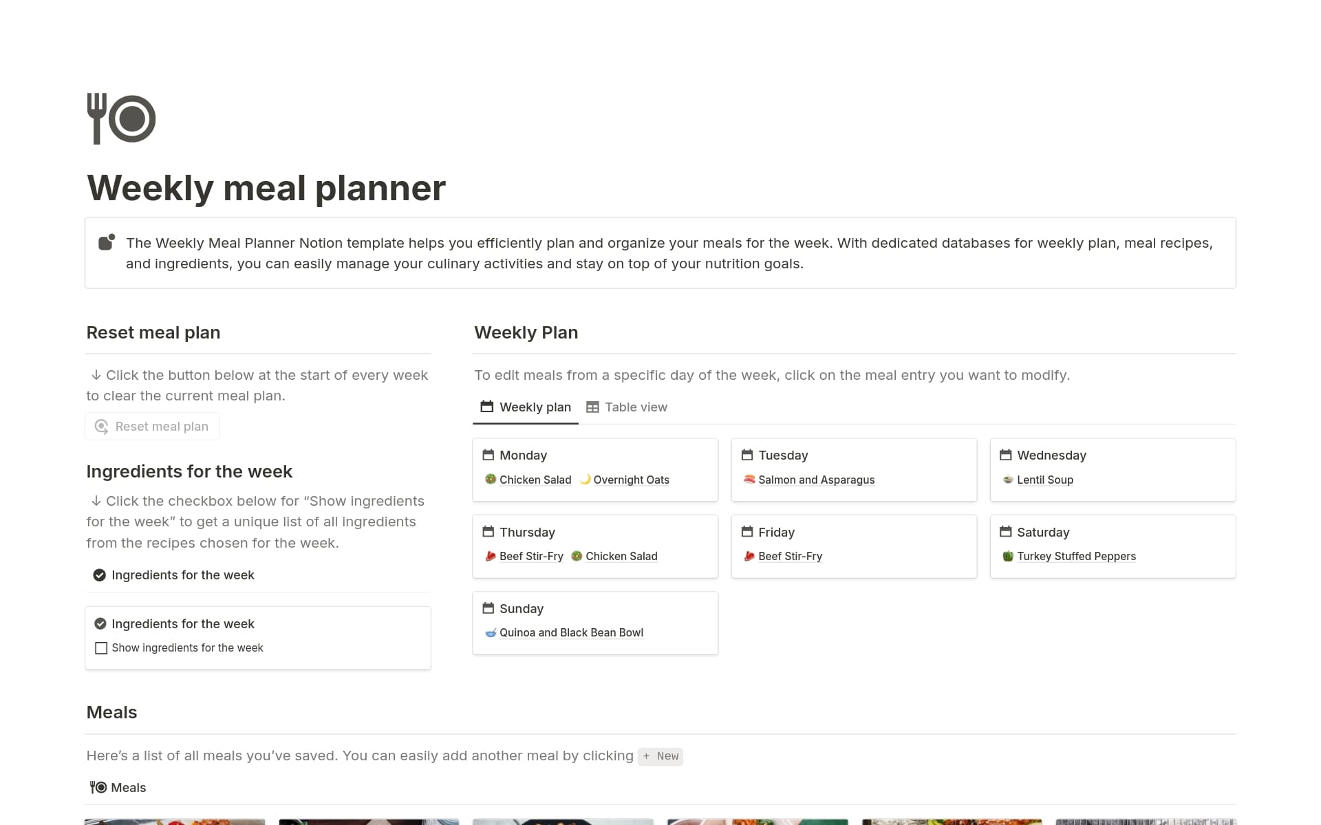 Weekly meal planner Template Notion Marketplace