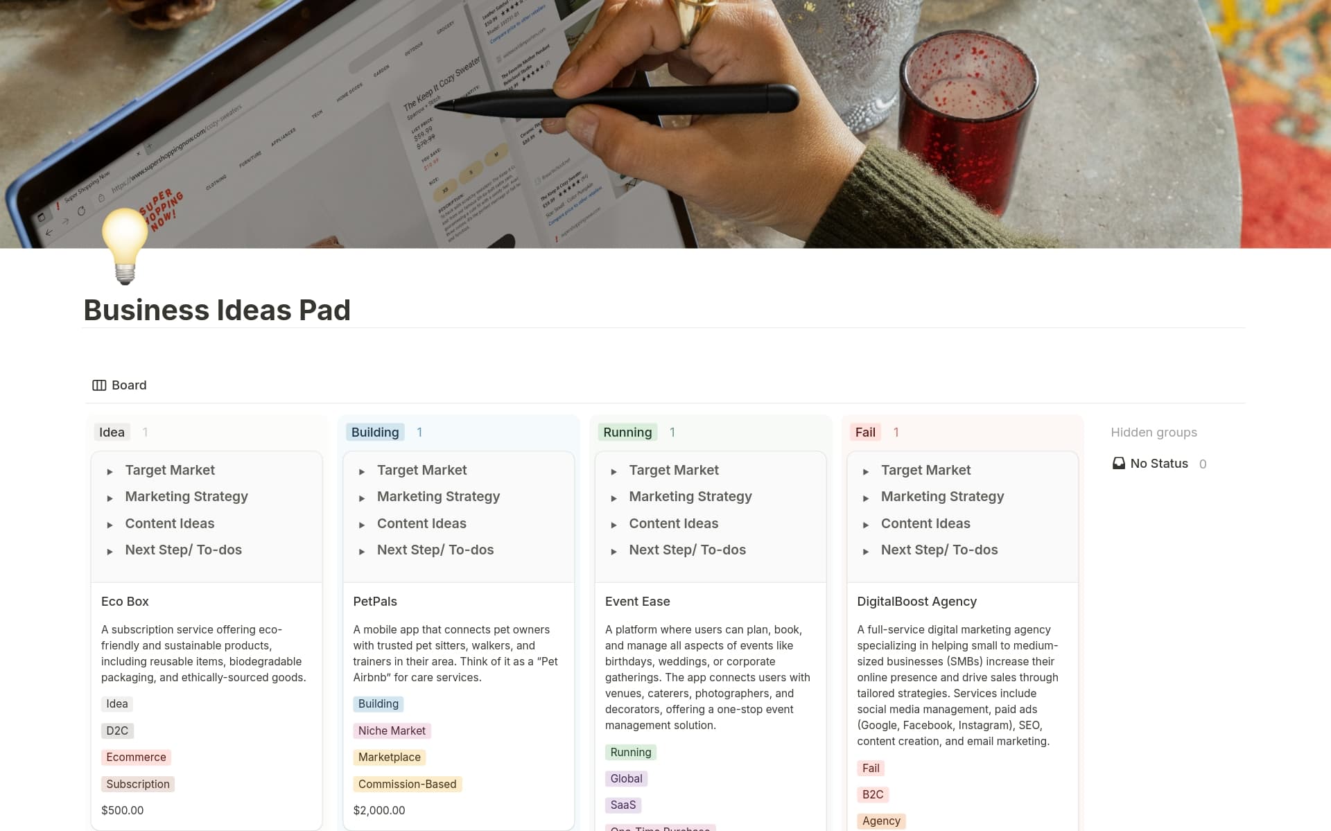 Pad Examples Business Ideas Pad Template by ryzer | Notion Marketplace
