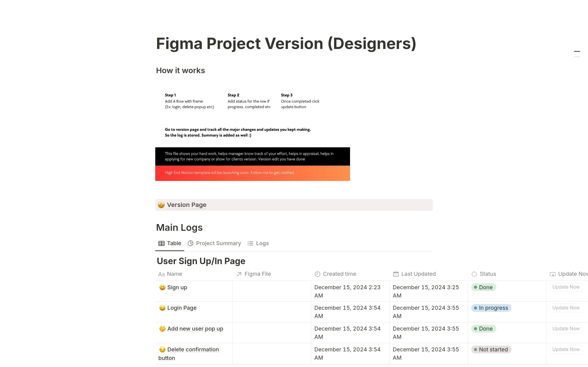 Version Control Log for Designers(Figma & UI/UX) Template by Echoes of ...