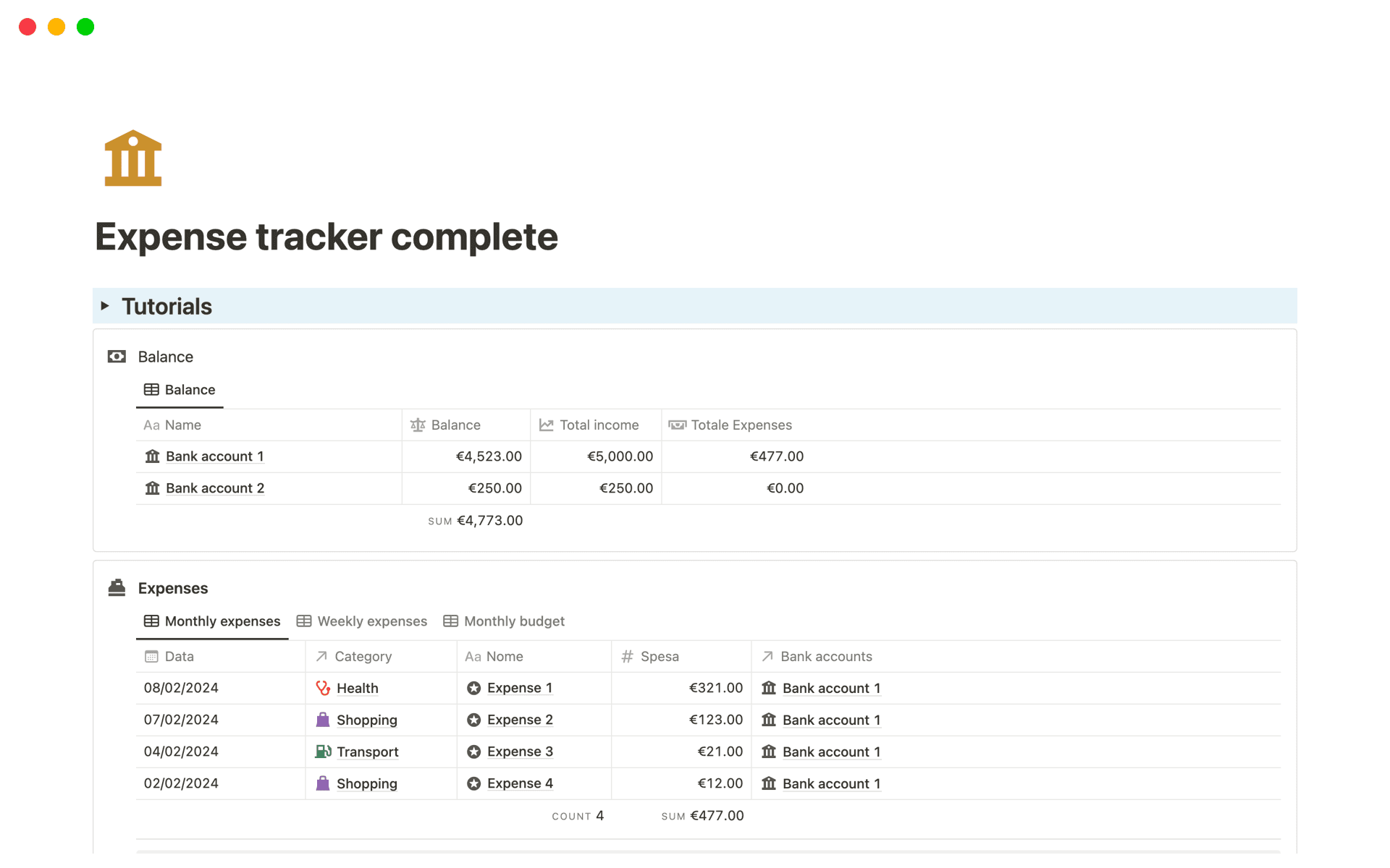 Expense tracker complete Template by Massimo | Notion Marketplace