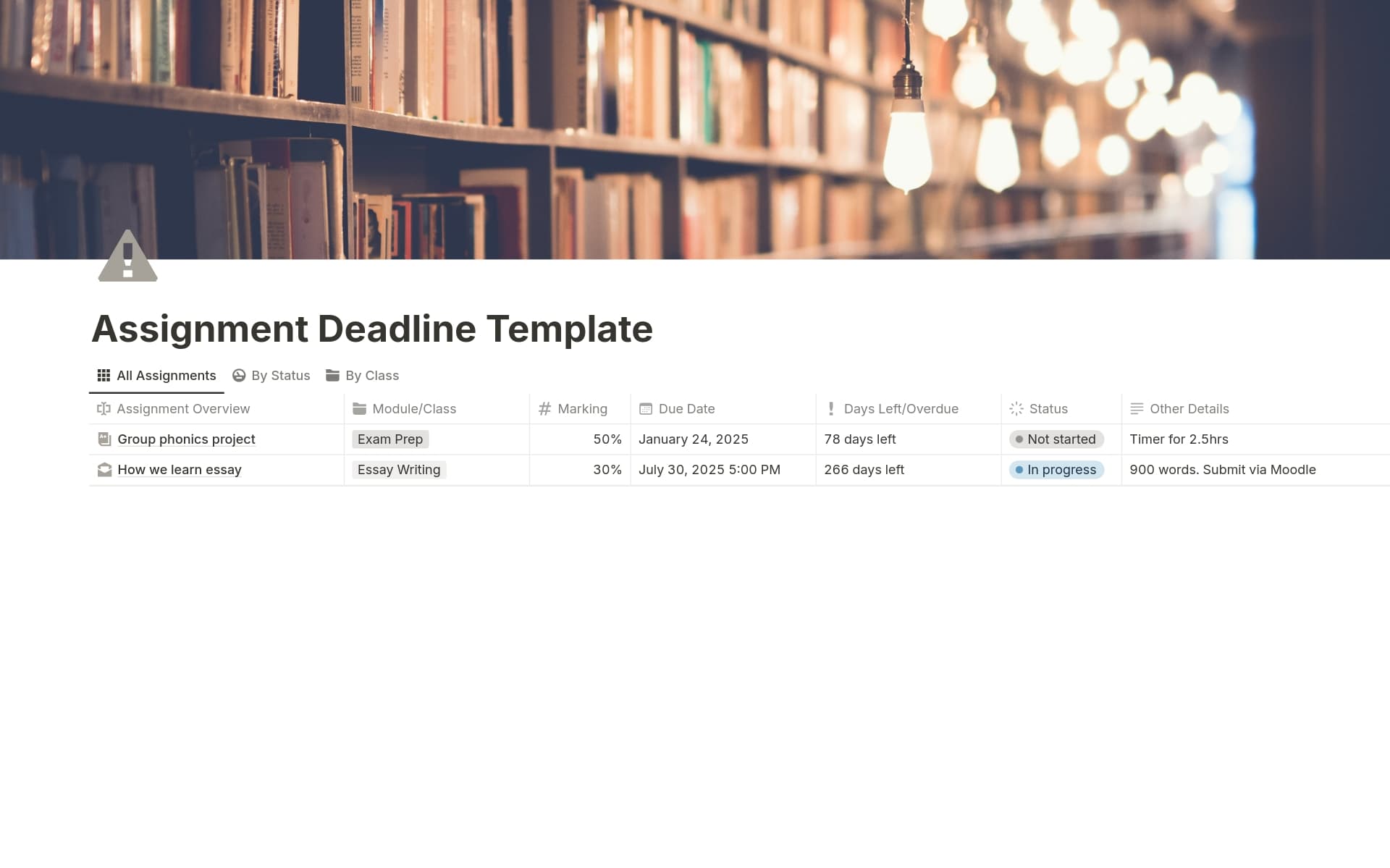 Class Assignment Tracker Template | Notion Marketplace