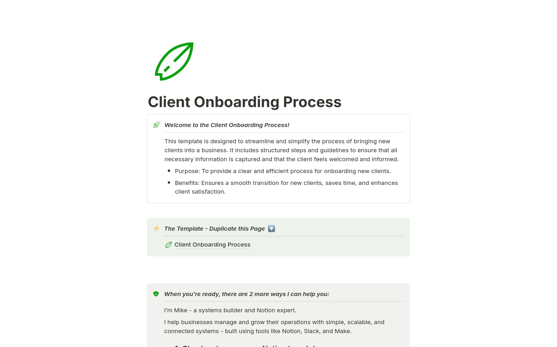 Client Onboarding Process Template by Mike Mauricio Notion Marketplace