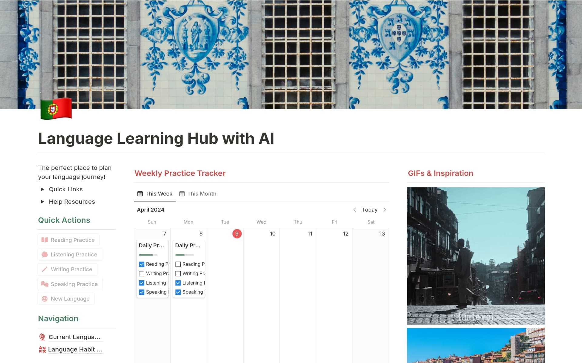 Language Learning Hub (w/ Notion AI) Template | Notion Marketplace