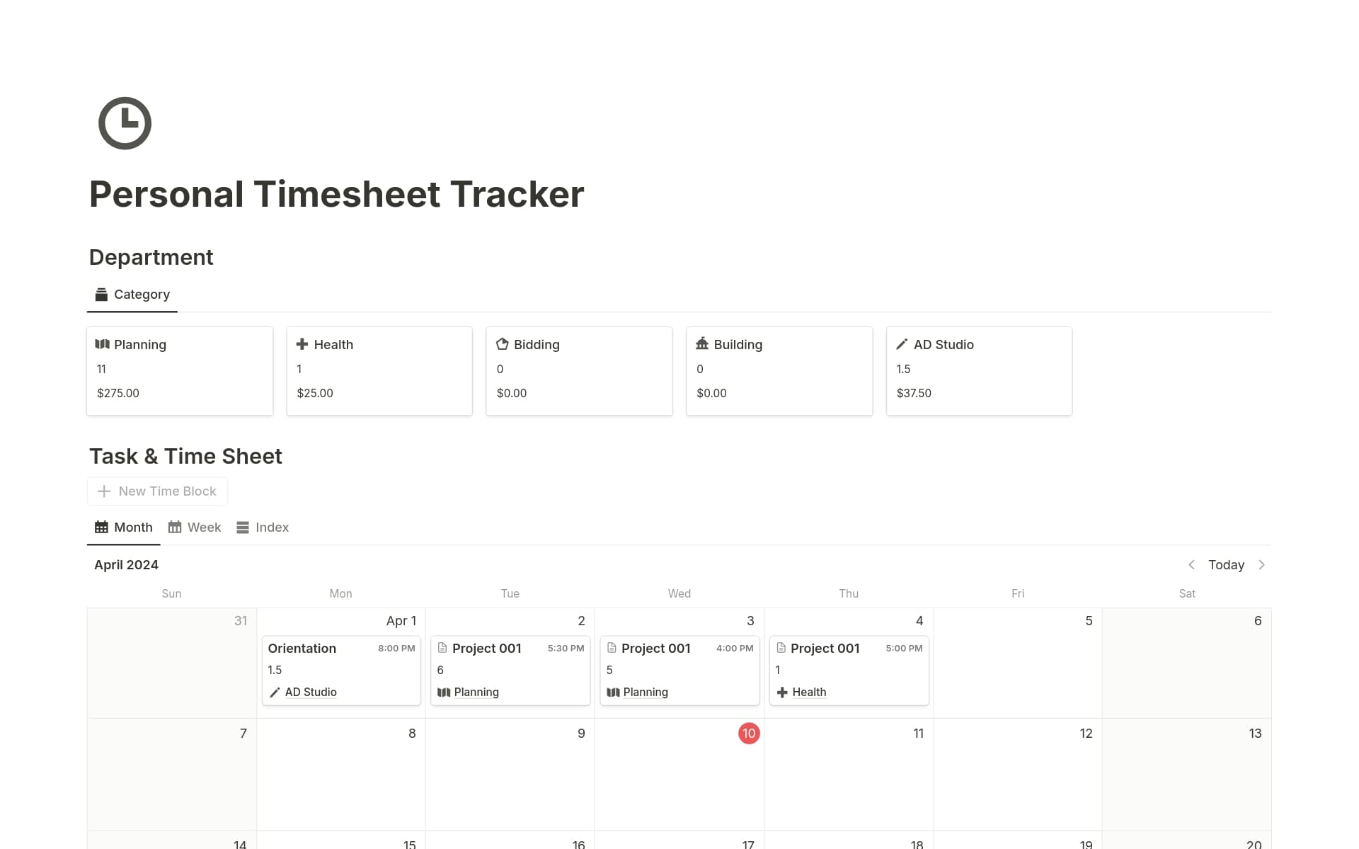 Personal Timesheet Tracker Template by Aljune | Notion Marketplace