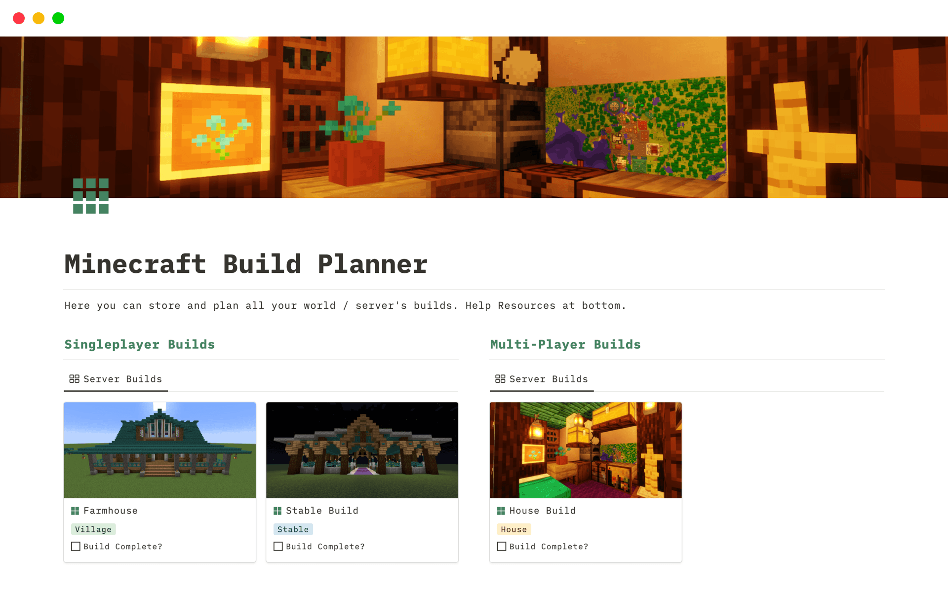 Minecraft Planner Routine Minecraft Build Planner Template by Con The Notioneer | Notion Marketplace