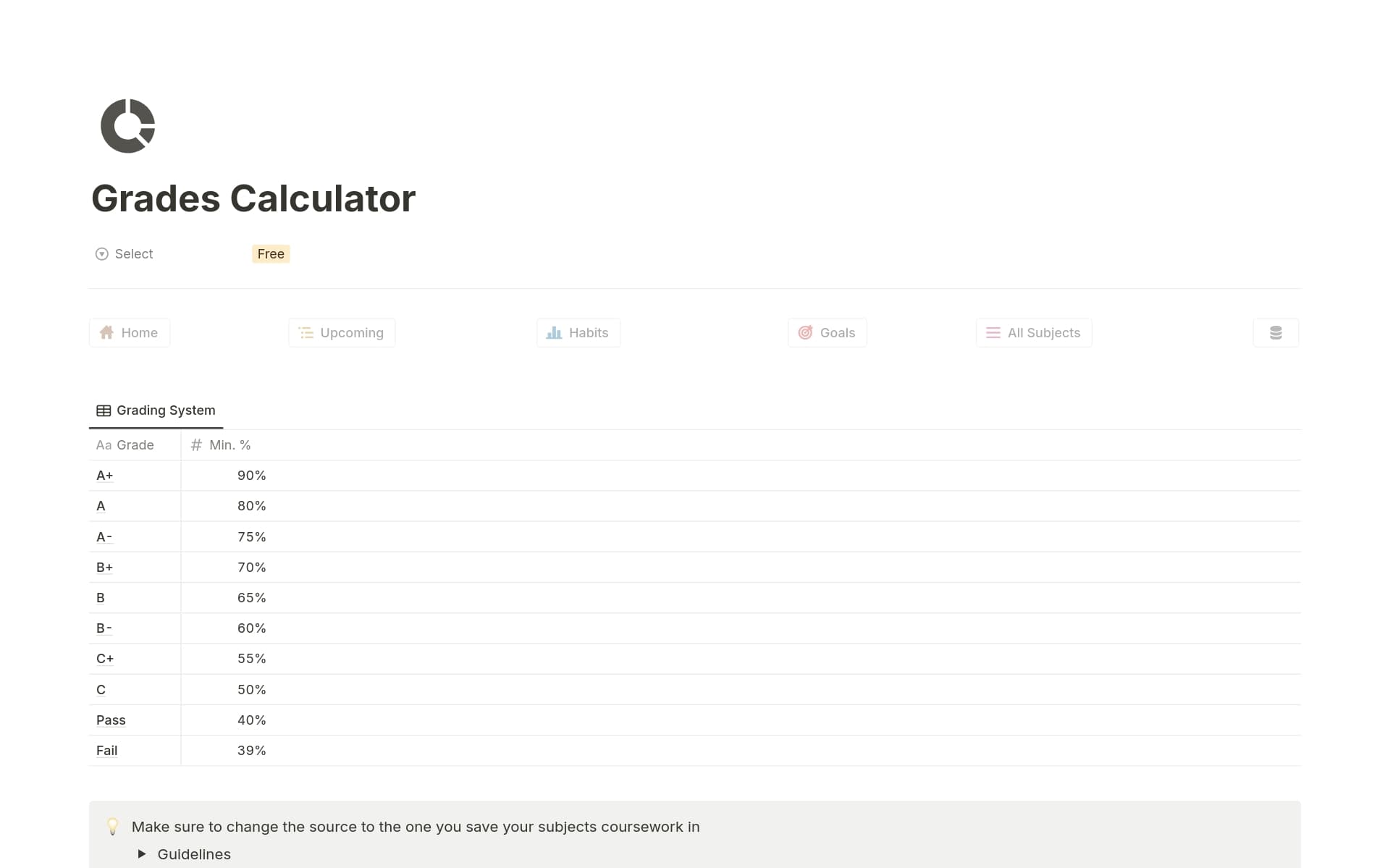 Grades Calculator Template | Notion Marketplace