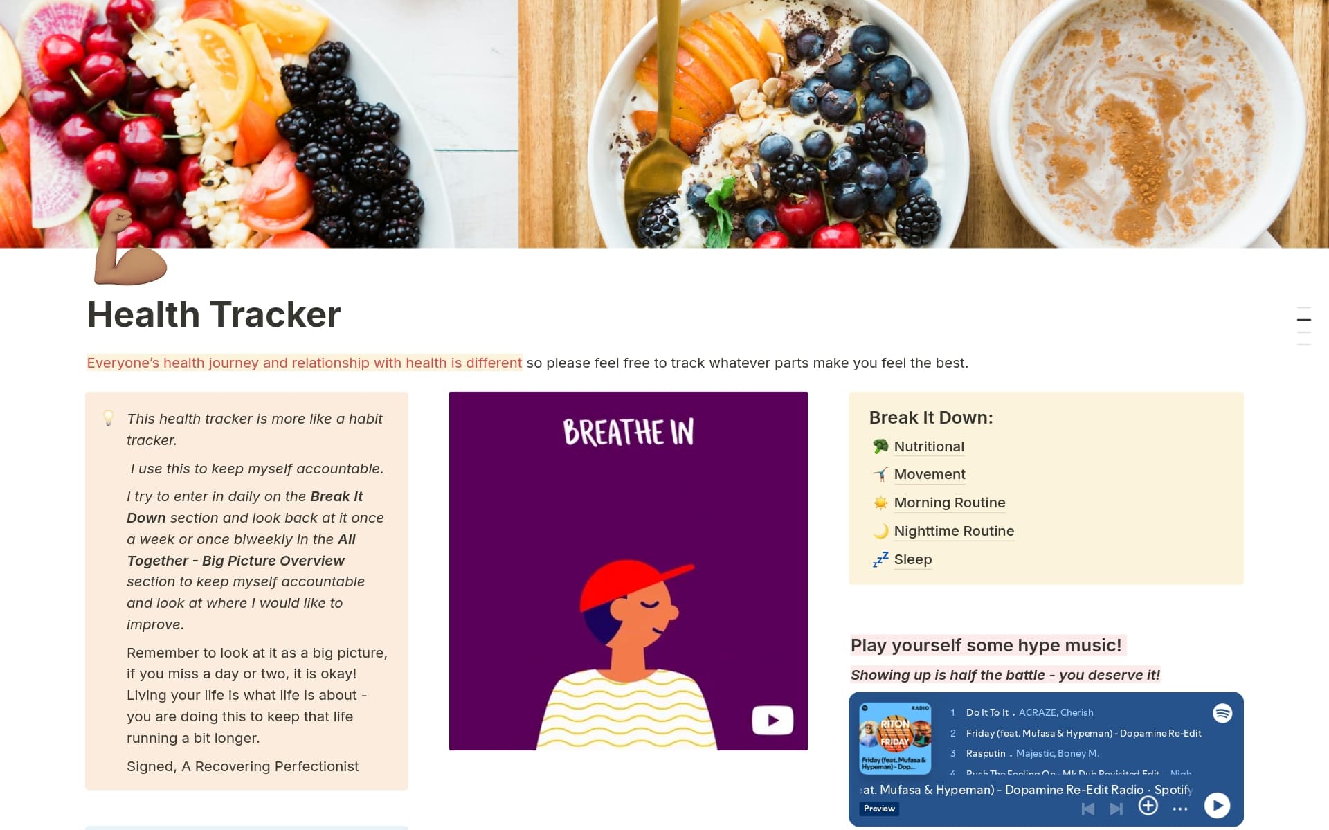 Friendly, Comprehensive Health Tracker Template by Archie Notion