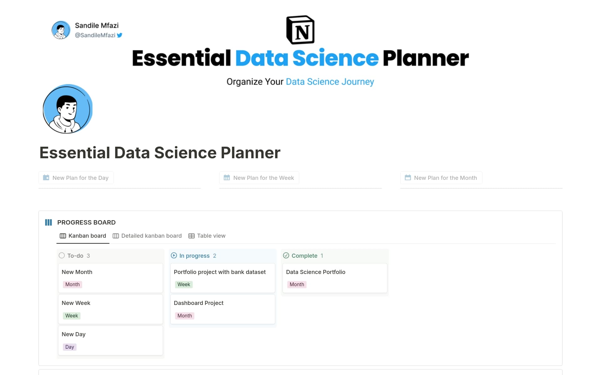 Essential Data Science Planner Template by Sandile Mfazi | Notion Marketplace