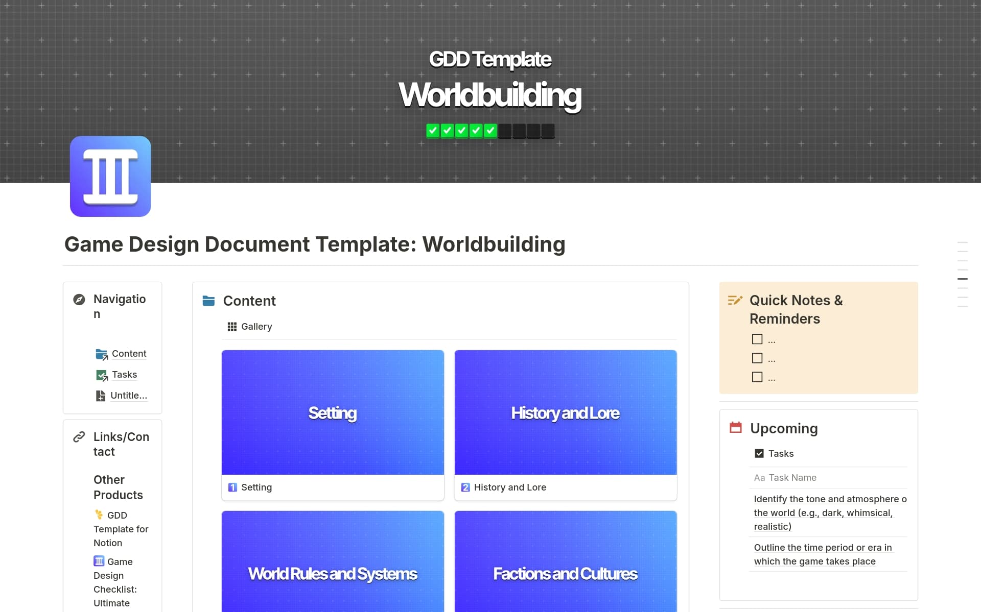 Game Design Document Worldbuilding Template Notion Marketplace