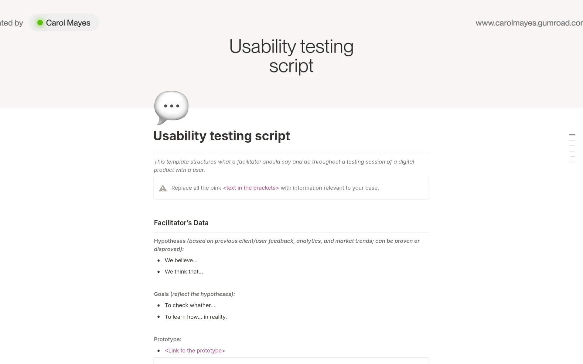 Usability Testing Script Template | Notion Marketplace