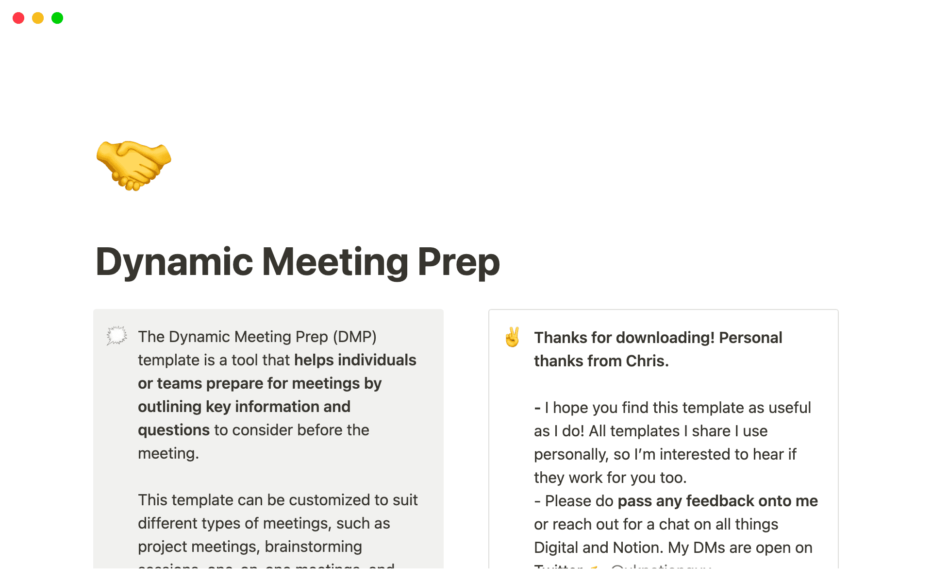 Dynamic Meeting Prep Template | Notion Marketplace