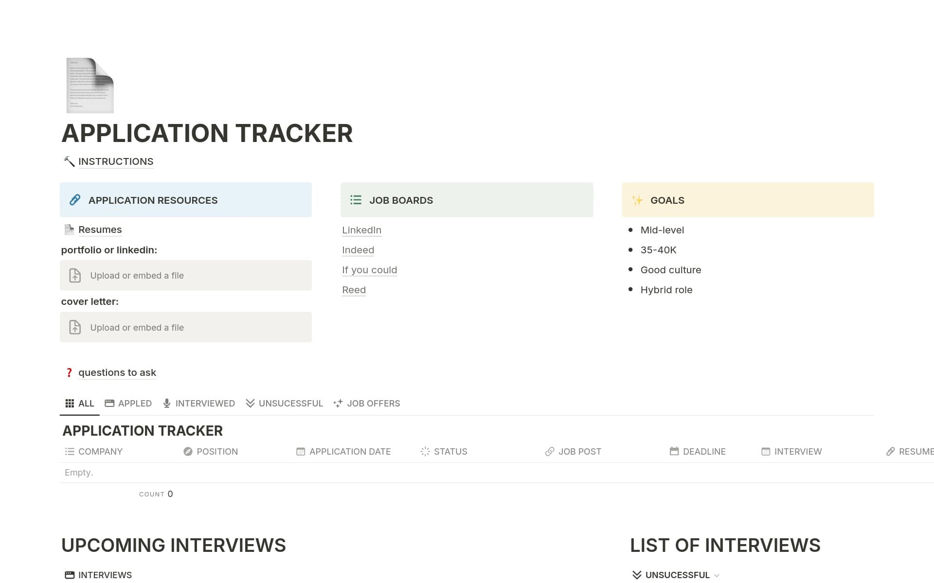Job Request Tracking JOB APPLICATION TRACKER Template by Ellie Mae | Notion Marketplace