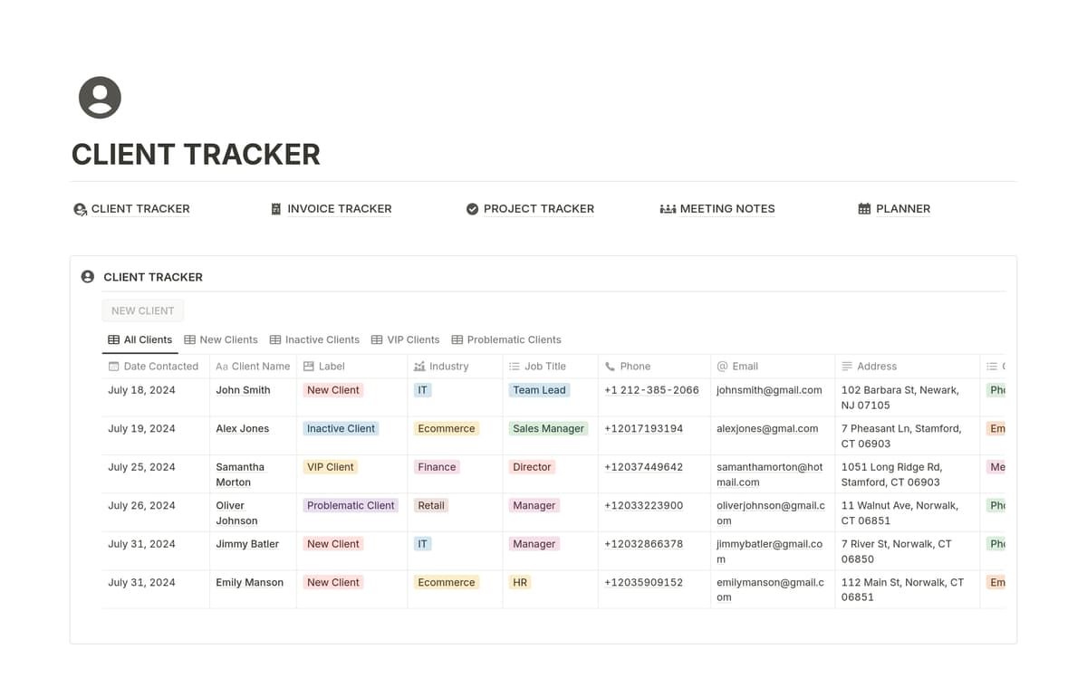 Client Tracker Template | Notion Marketplace