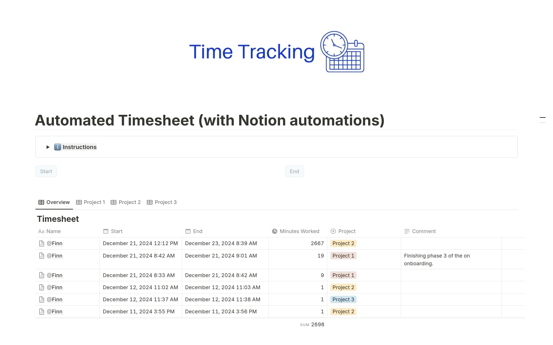 Automated Timesheet Template | Notion Marketplace
