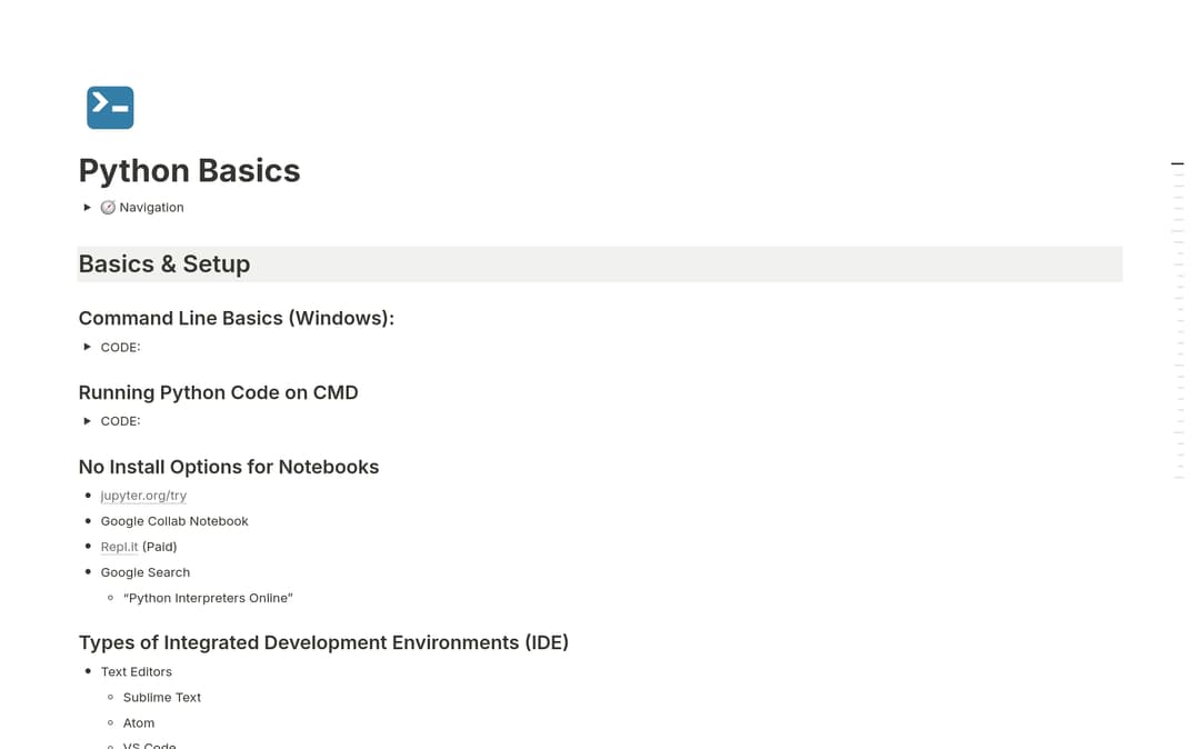 Python Basics Notes Template | Notion Marketplace