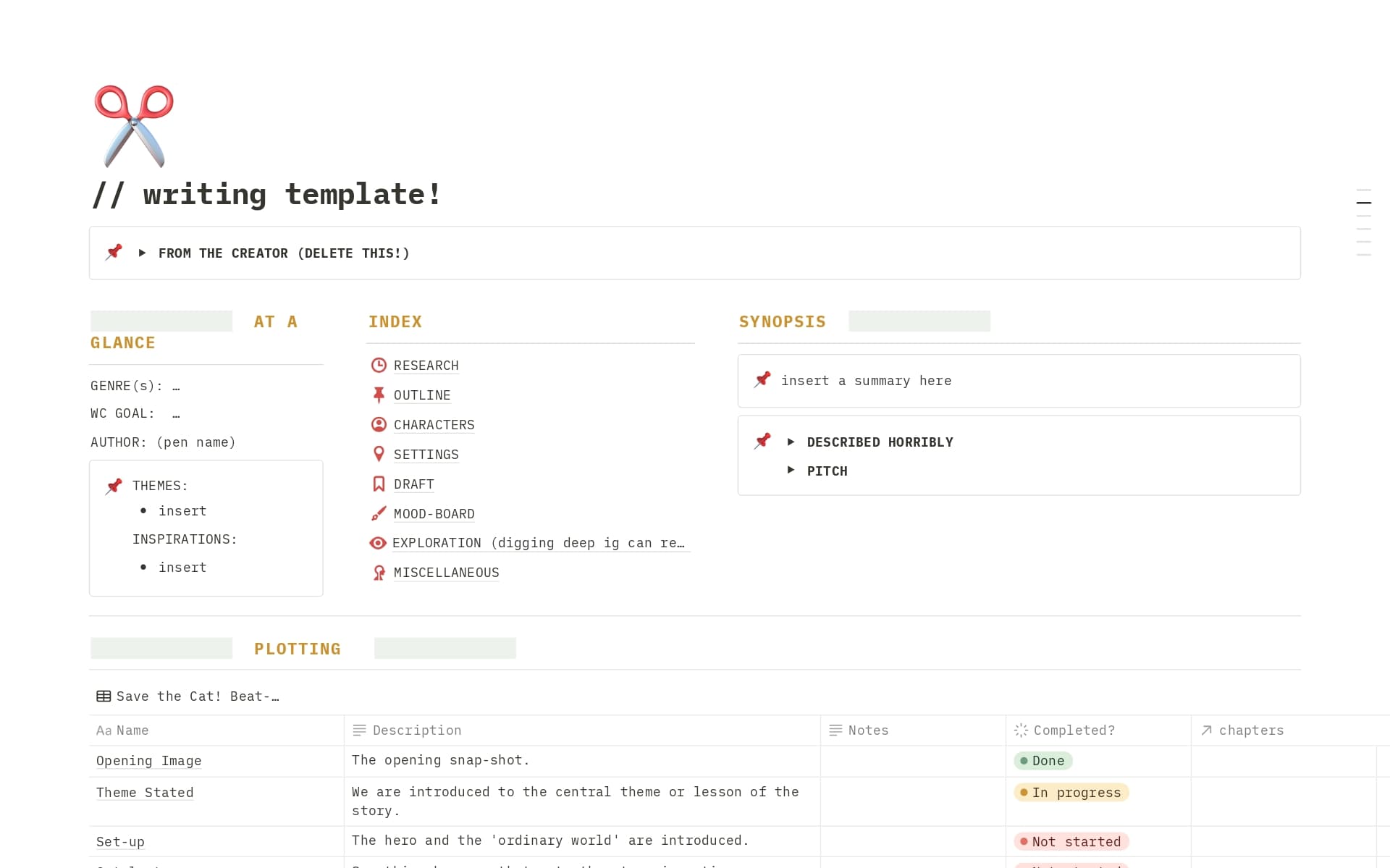 Writing a Book Template by greta Notion Marketplace