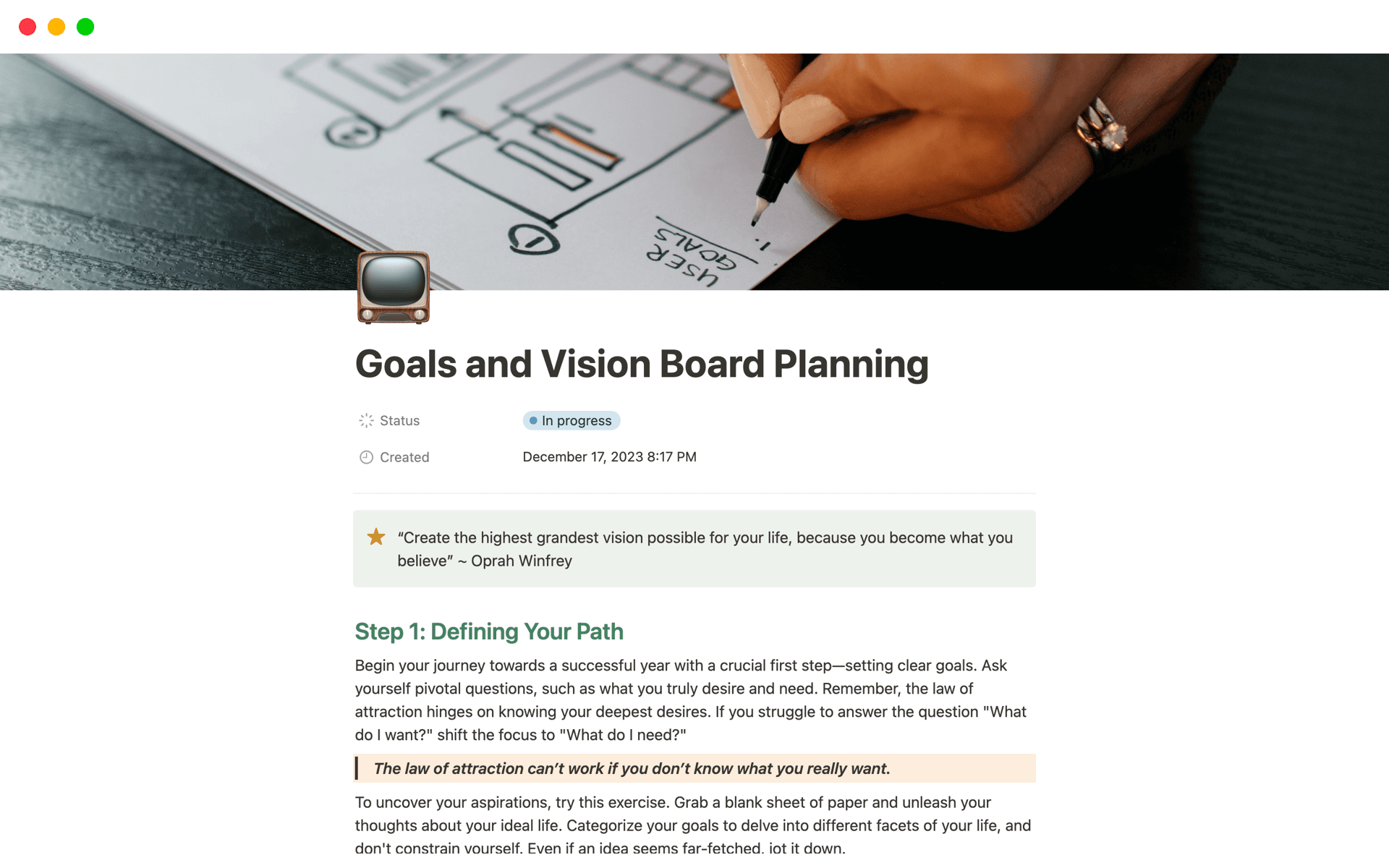 Goals and Vision Board Planning Template by SORealty | Notion Marketplace