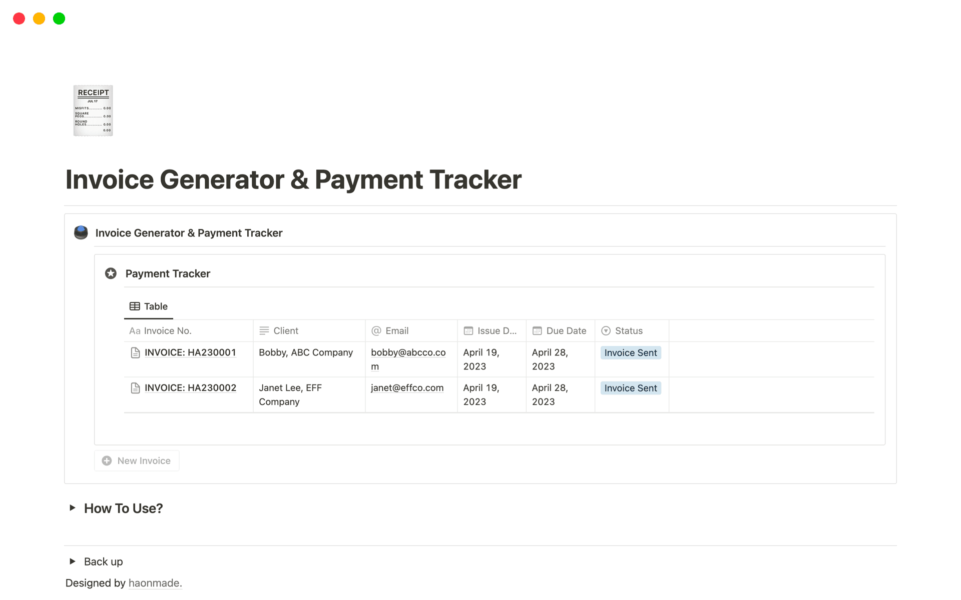 Invoice Generator & Payment Tracker Template Notion Marketplace