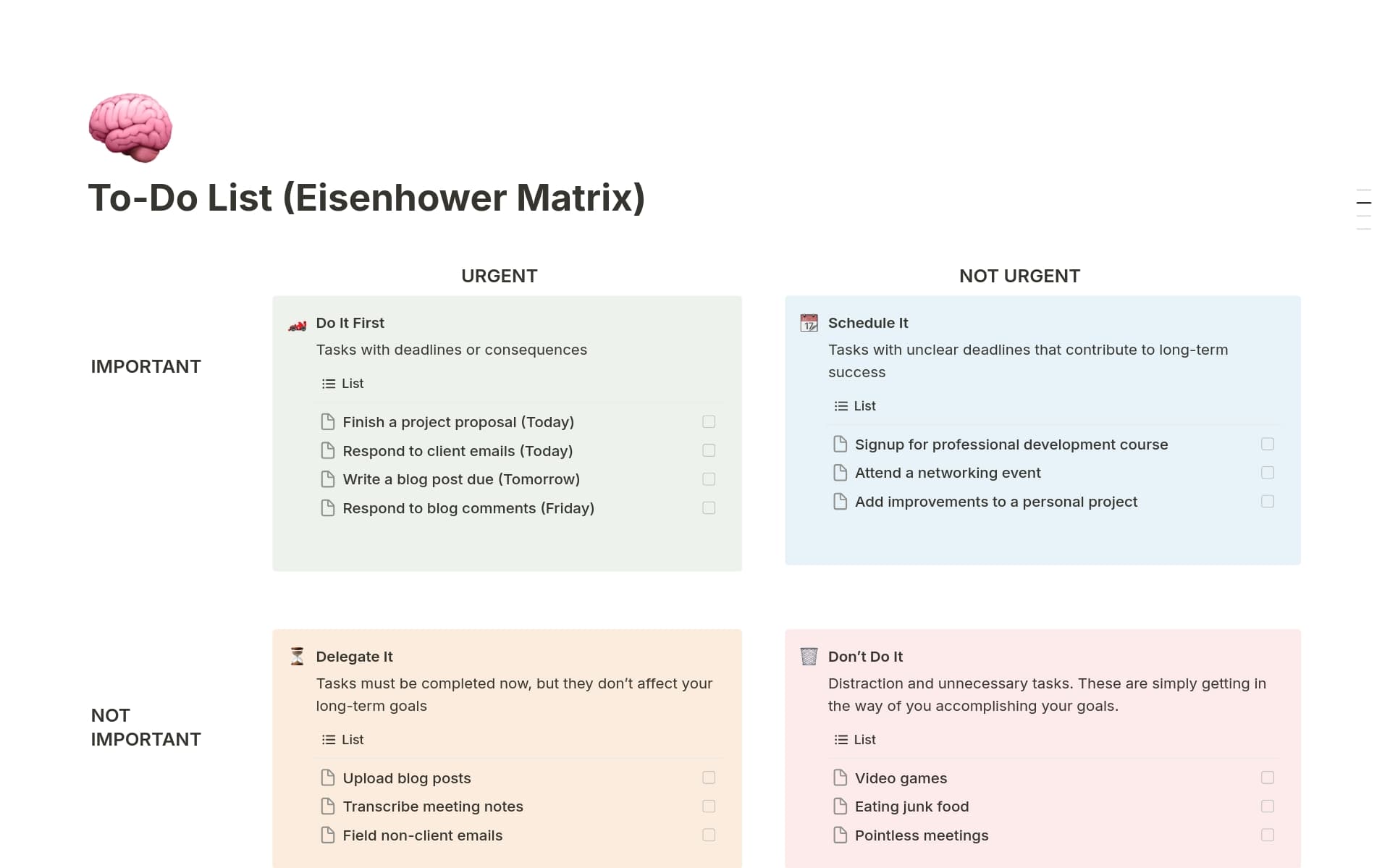 Eisenhower Task Matrix Template by Ma Chérie | Notion Marketplace