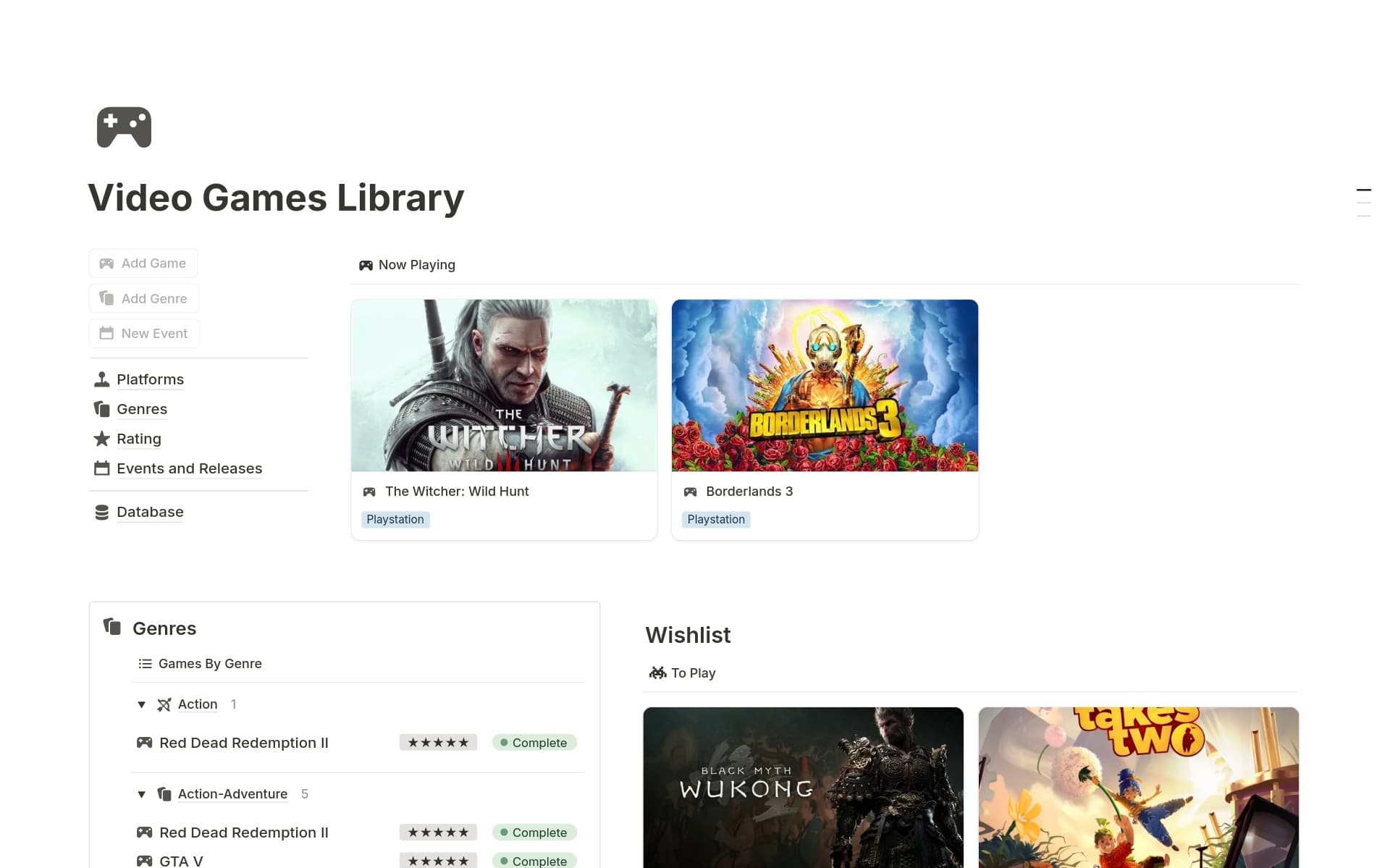 Game Library Digital Video Games Library Template | Notion Marketplace