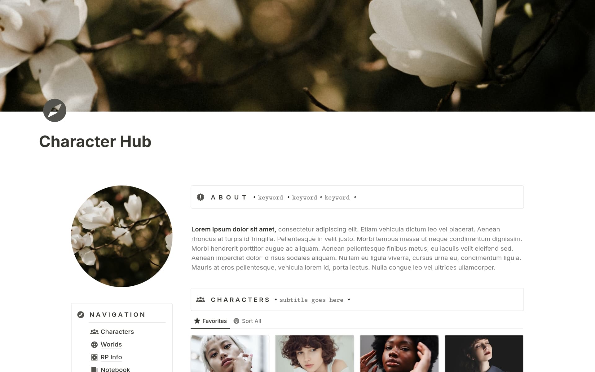 Character Hub Template | Notion Marketplace