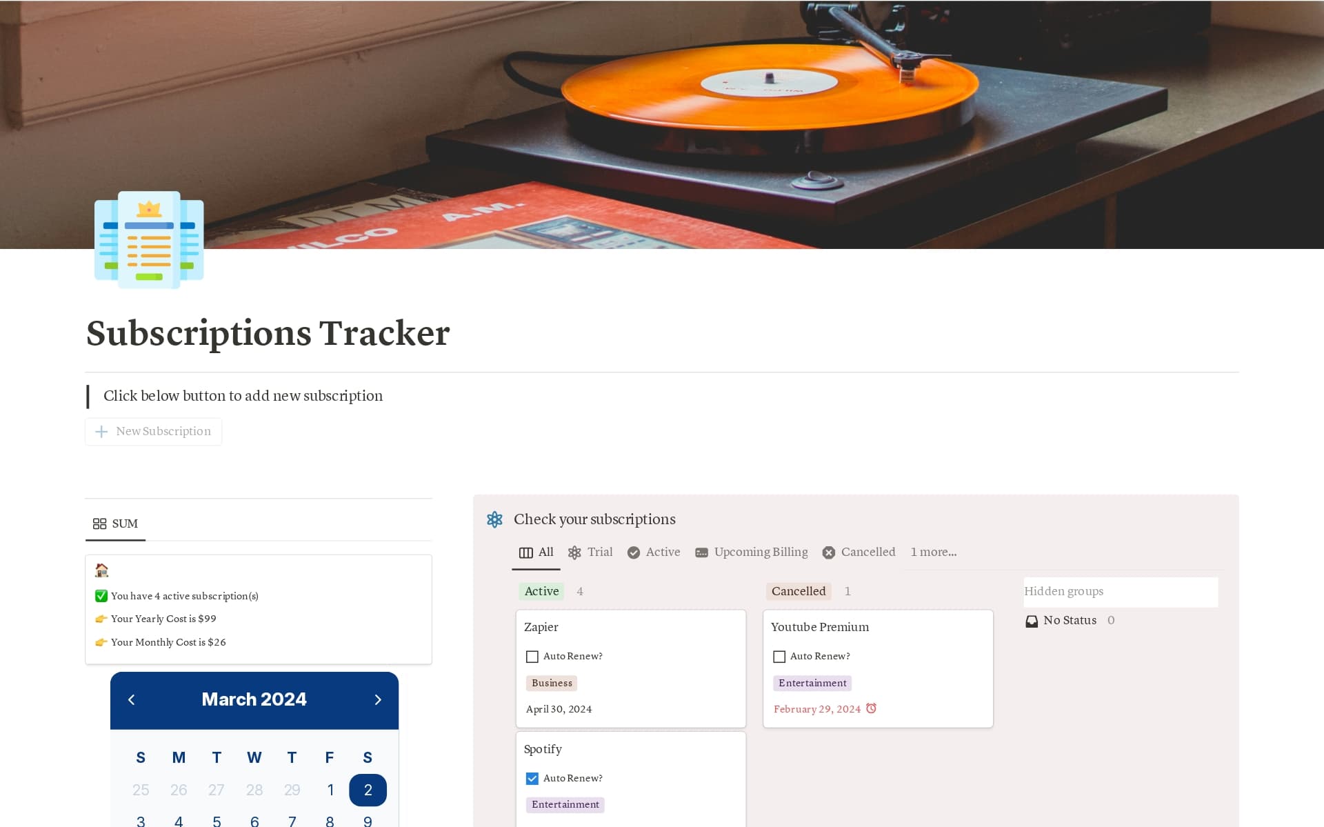 Subscription Tracker Template by Lamina | Notion Marketplace