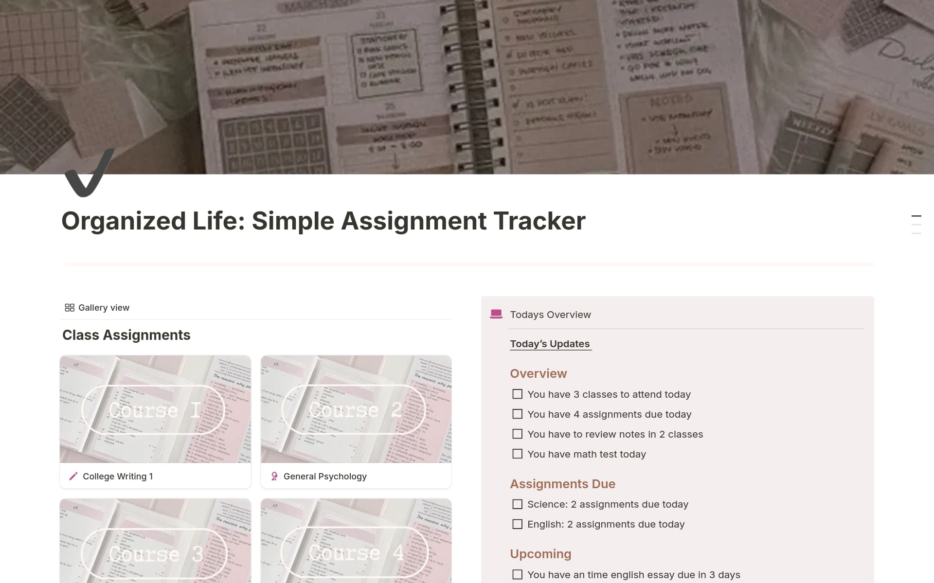 Class Assignment Tracker Template | Notion Marketplace