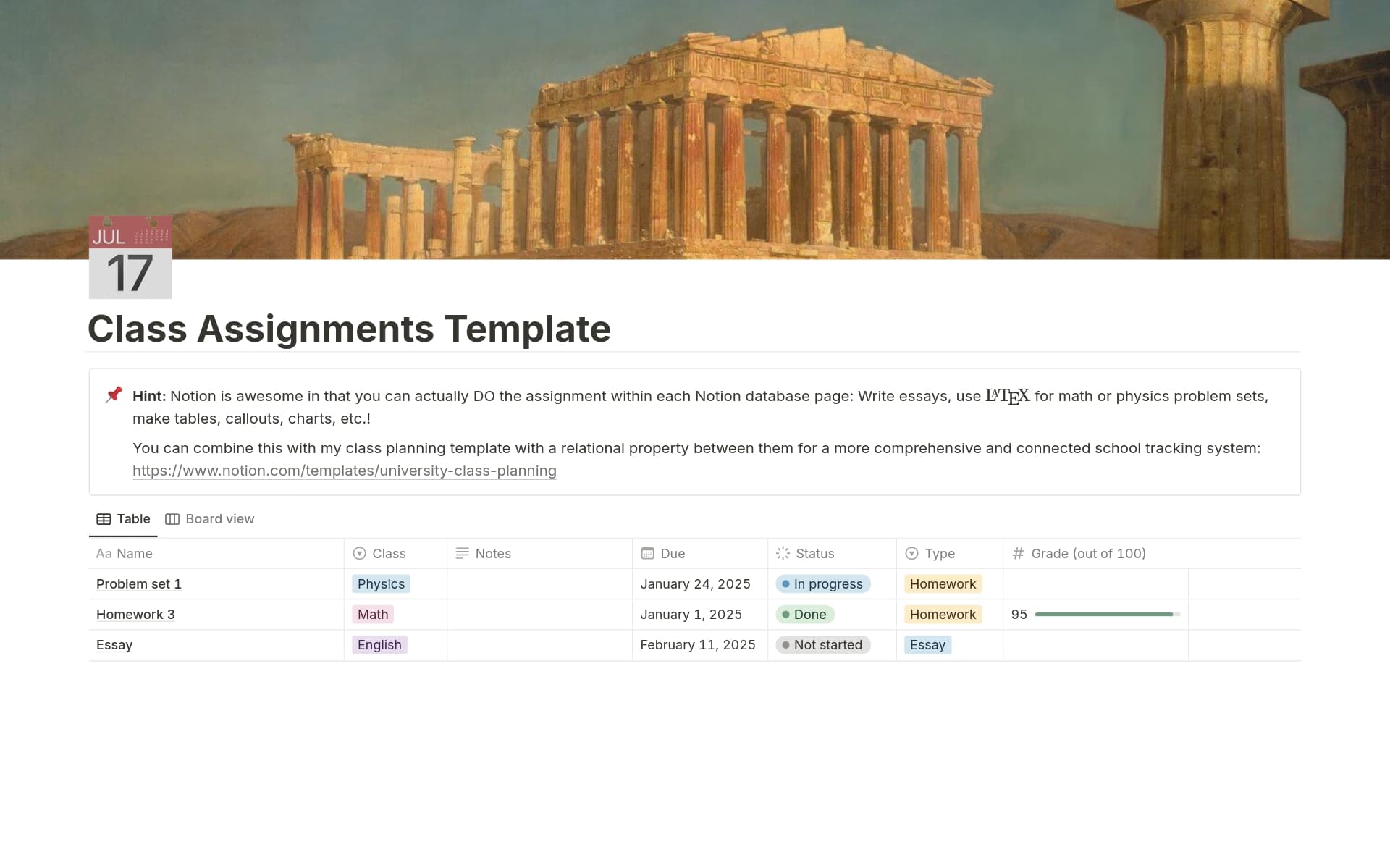 Class Assignment Tracker Template | Notion Marketplace