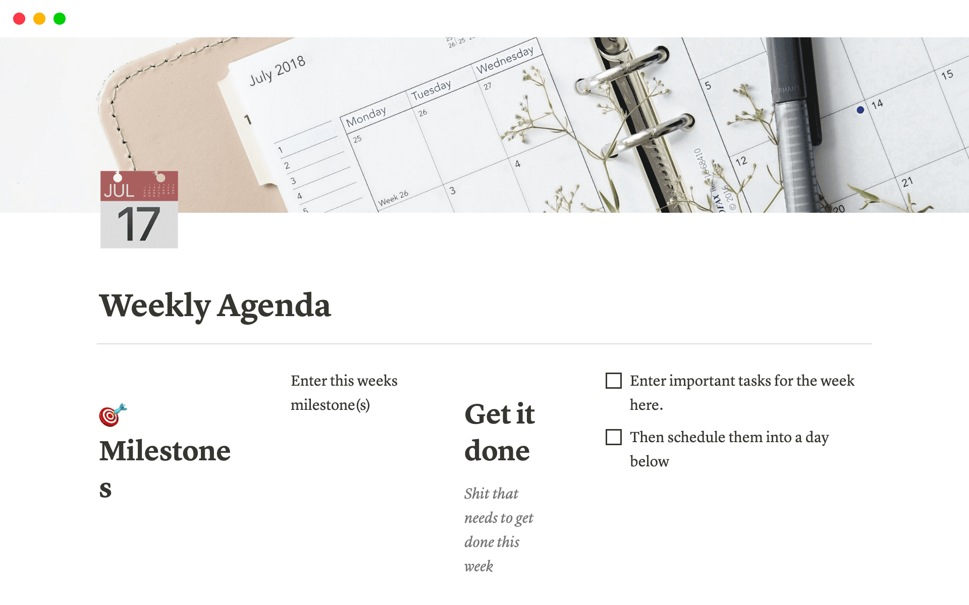 Templete Weekly Notion Weekly Agenda Template by Digital Templates HQ | Notion Marketplace