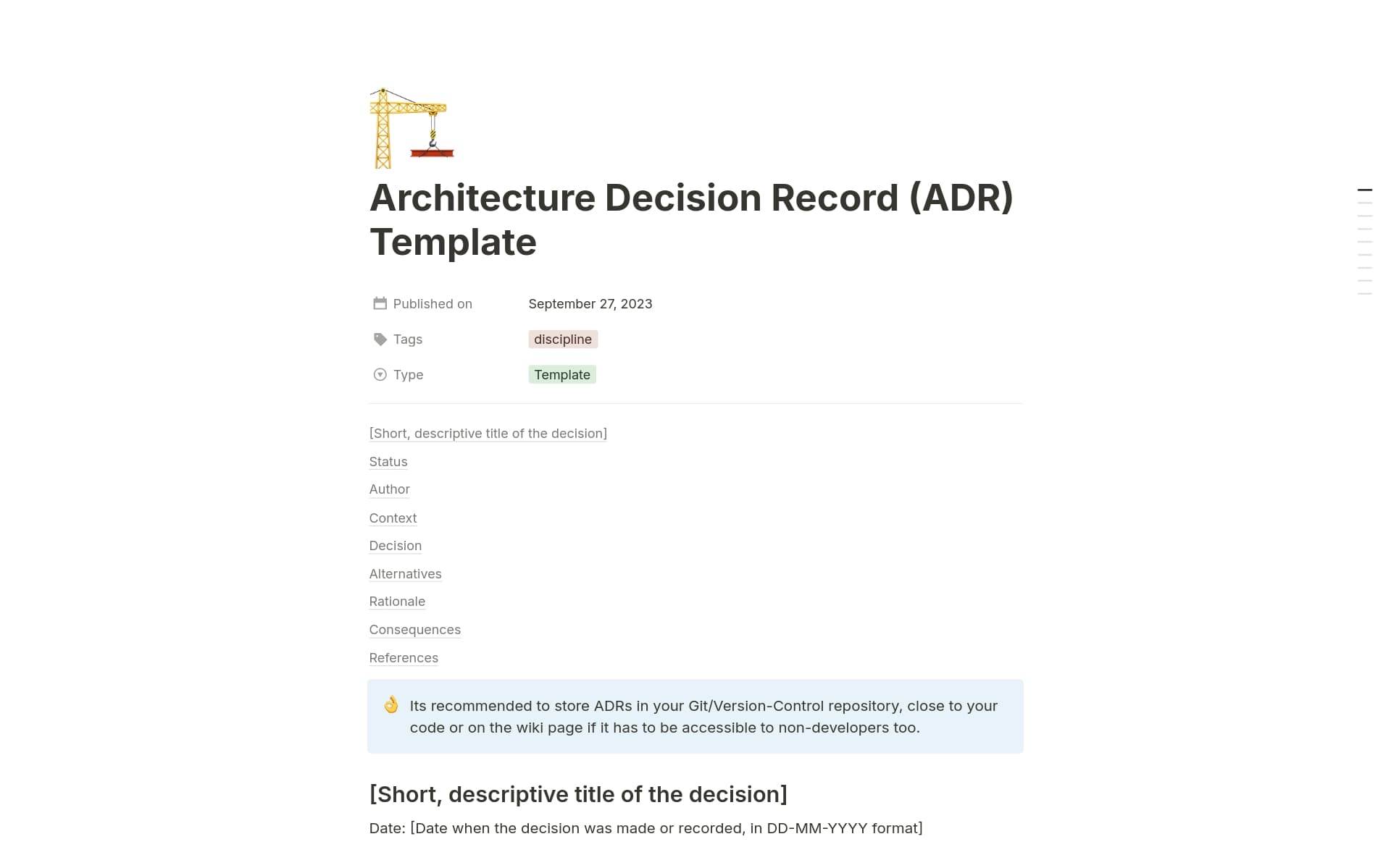 Architecture Decision Records (ADR) Template | Notion Marketplace