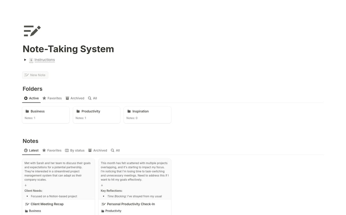 Note-Taking System Template | Notion Marketplace