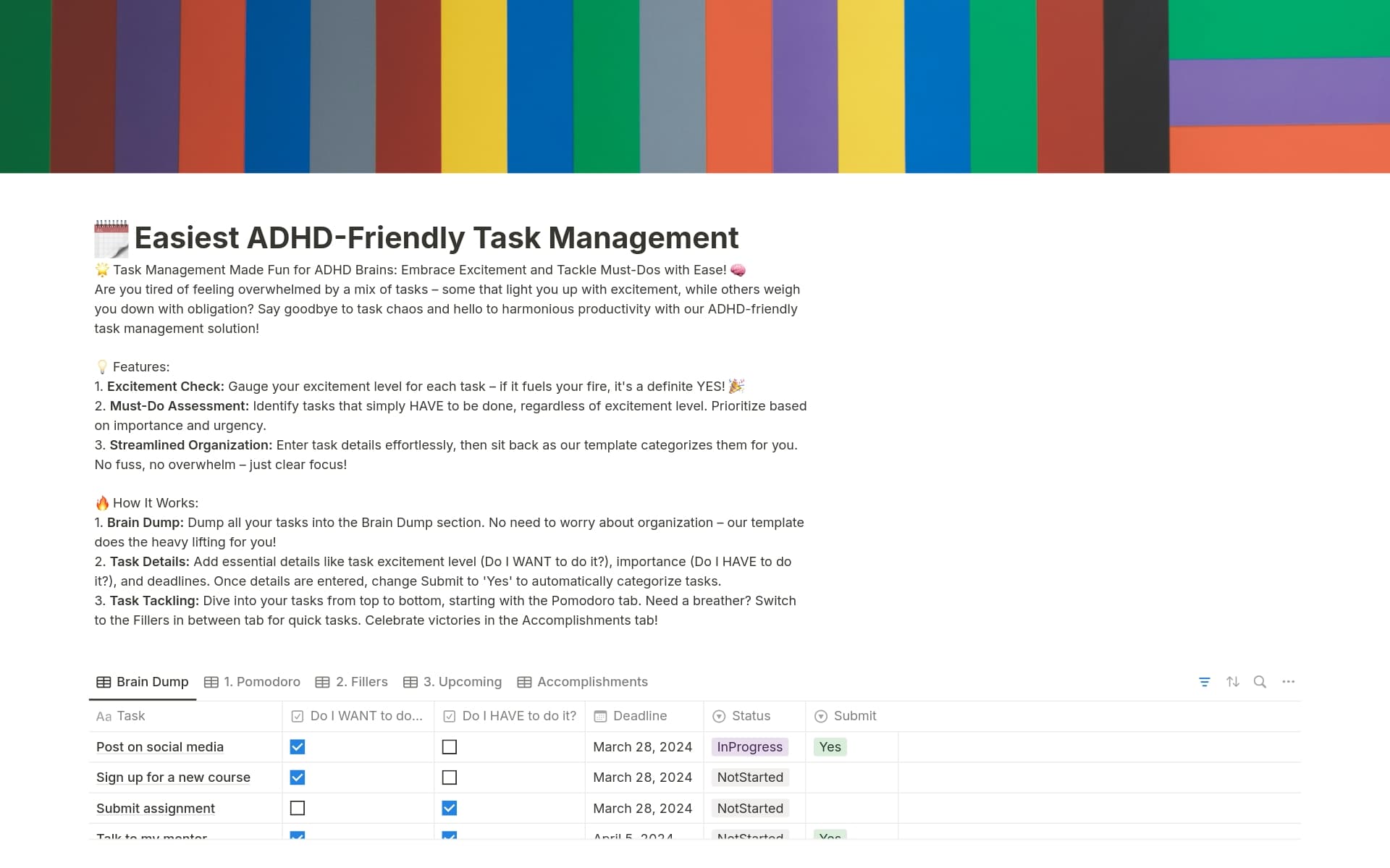 Easiest ADHD-Friendly Task Management Template | Notion Marketplace