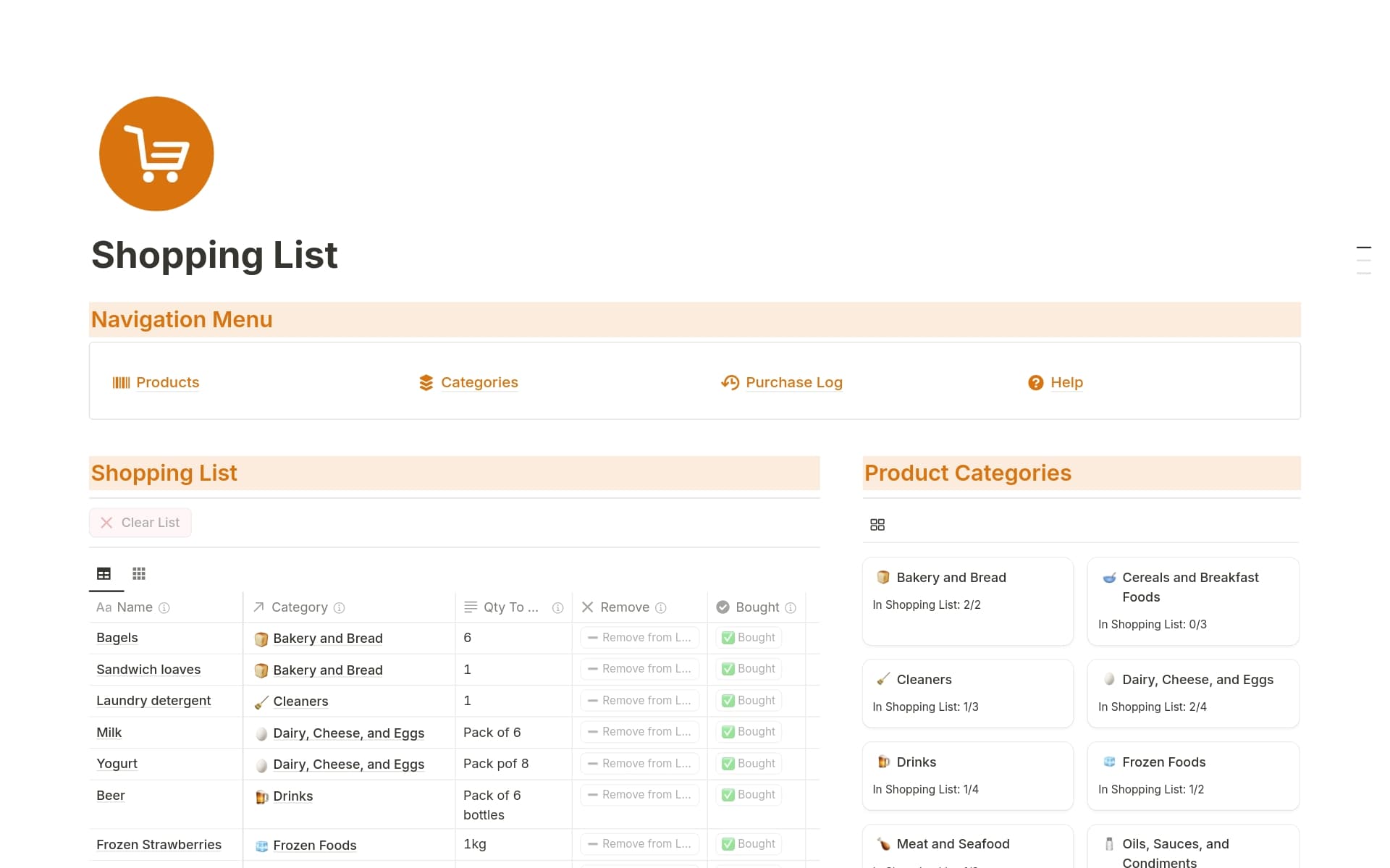 Grocery Shopping List Template Notion Marketplace