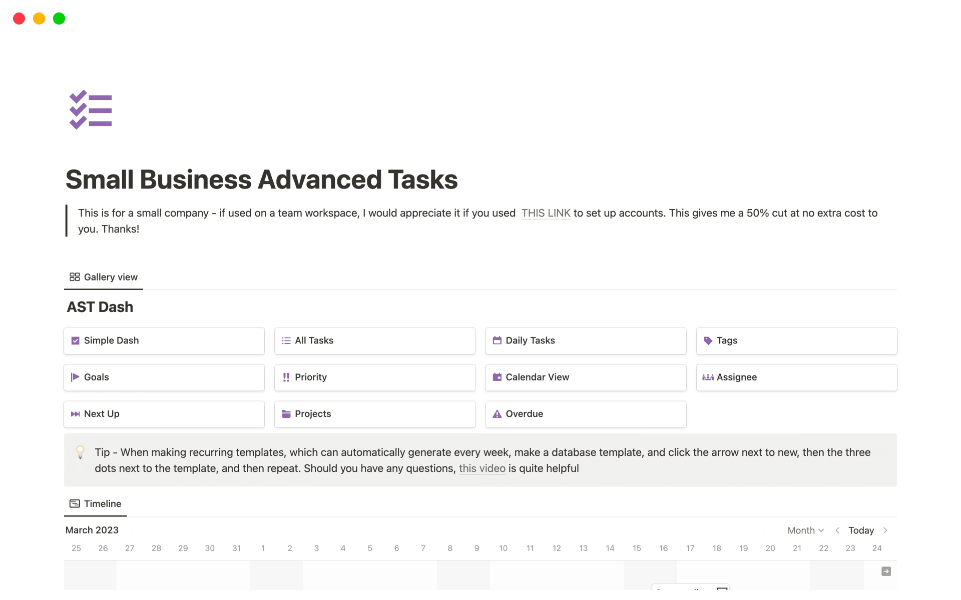 Small Task Small Business Task Manager Template by ThatTemplatePlace | Notion ...