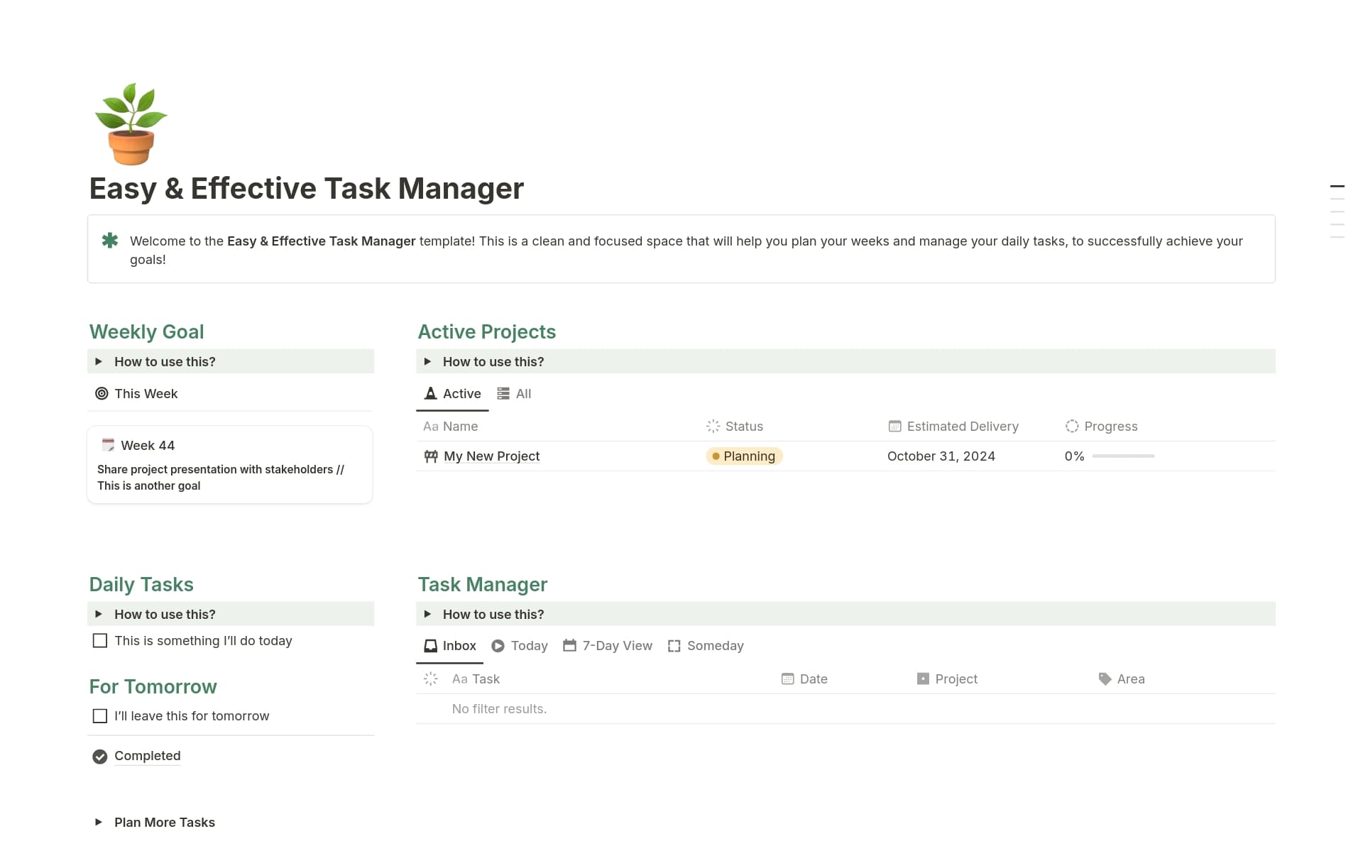 Easy & Effective Task Manager Template by Mariana Fong | Notion Marketplace