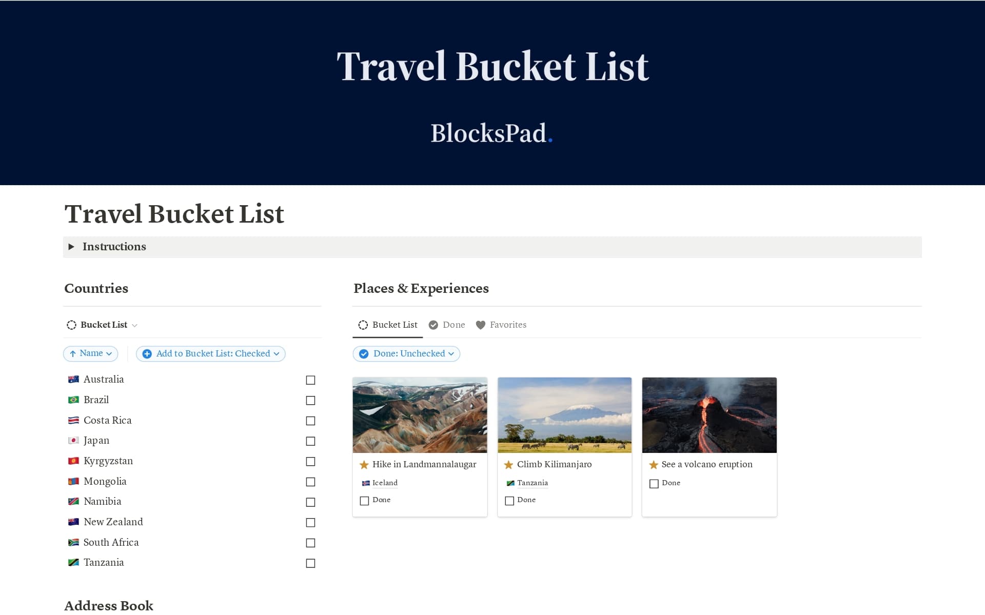 Travel Bucket List Template Notion Marketplace