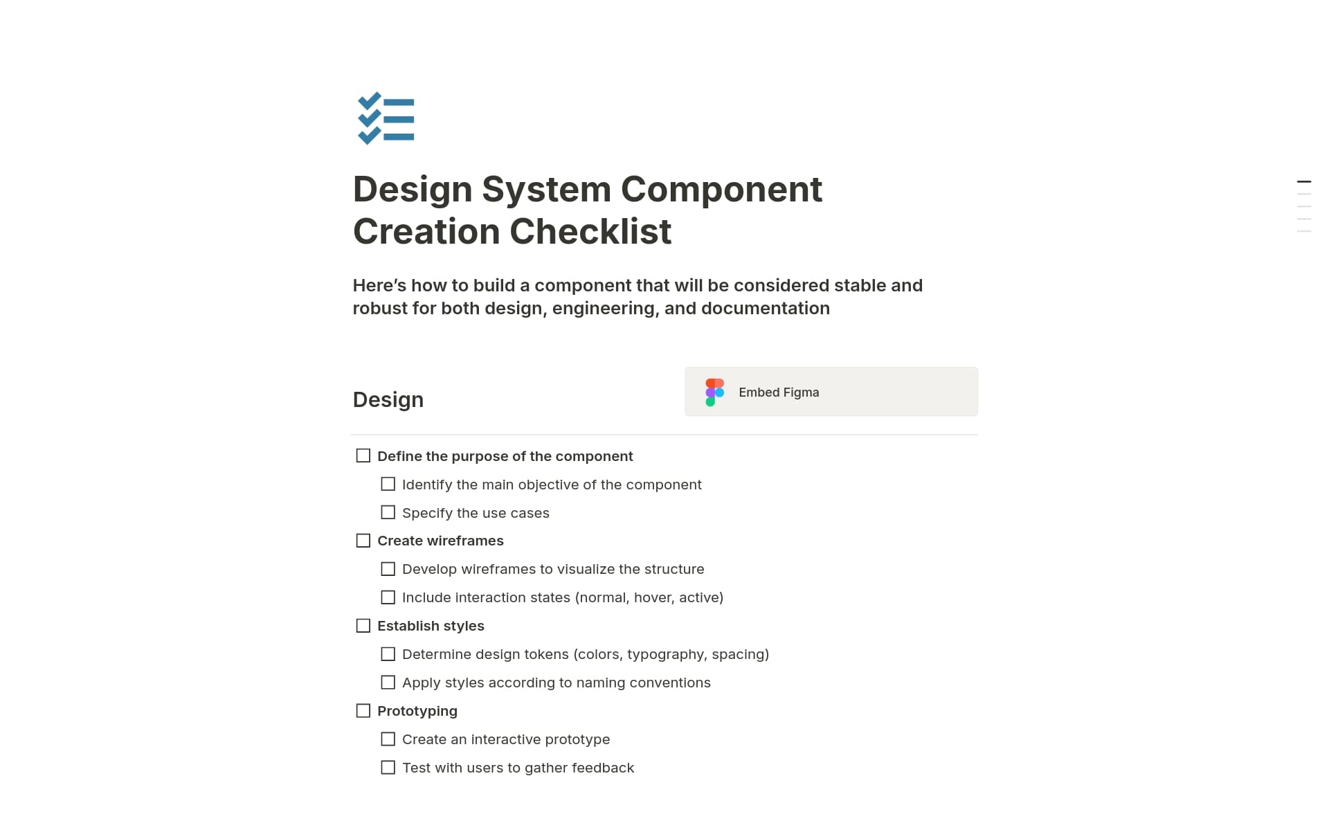 Design System Component Creation Checklist Template | Notion Marketplace