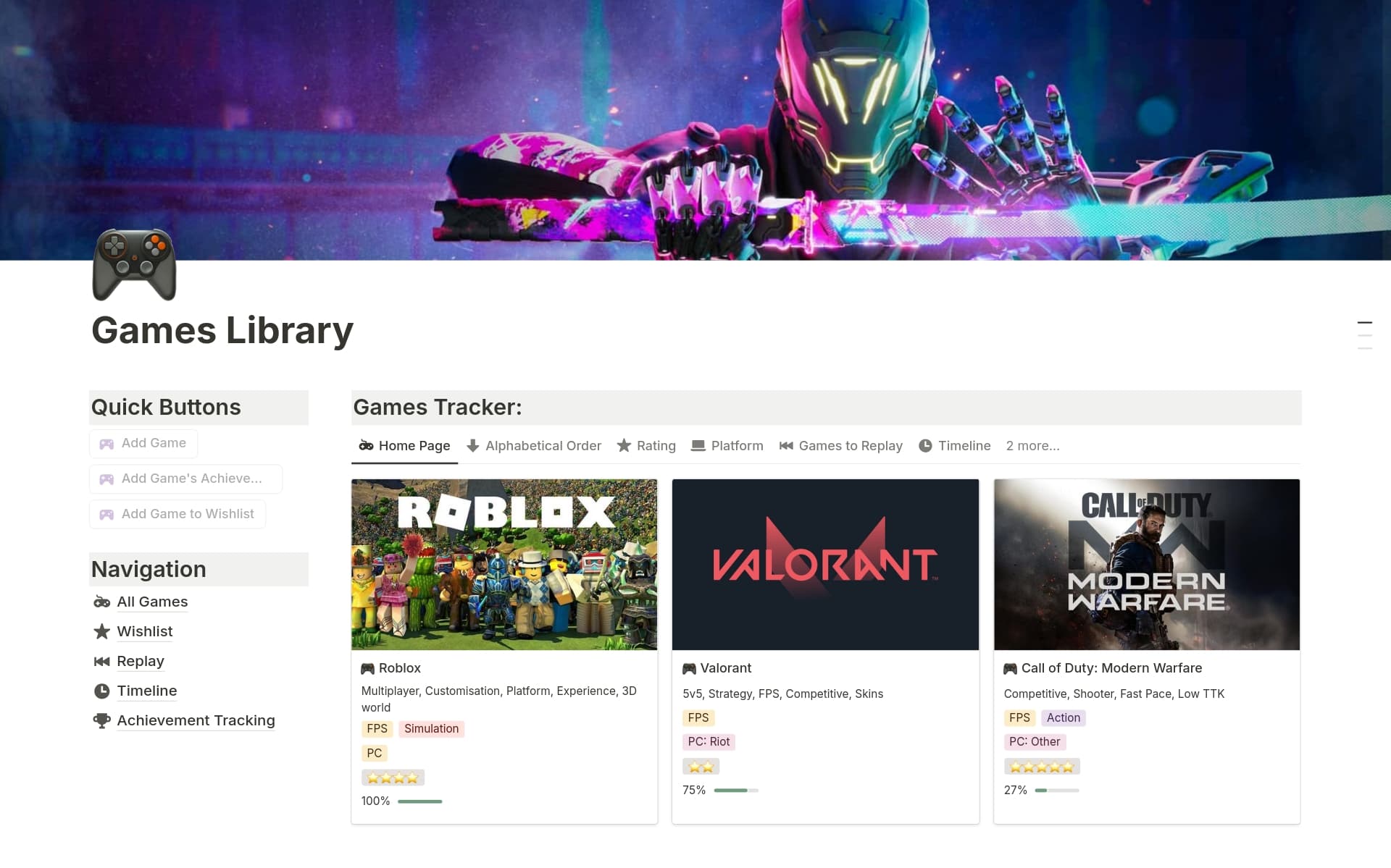 Game Tracker/Library Template by Hyawolf | Notion Marketplace