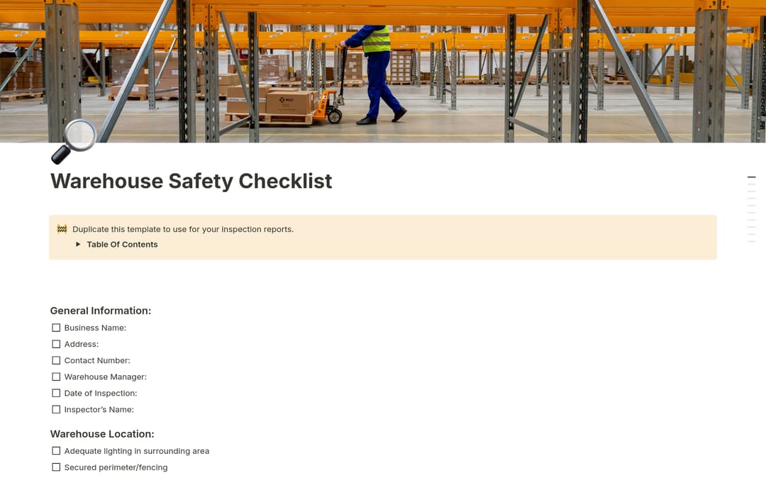 Warehouse Safety Checklist Template by Template Road | Notion Marketplace
